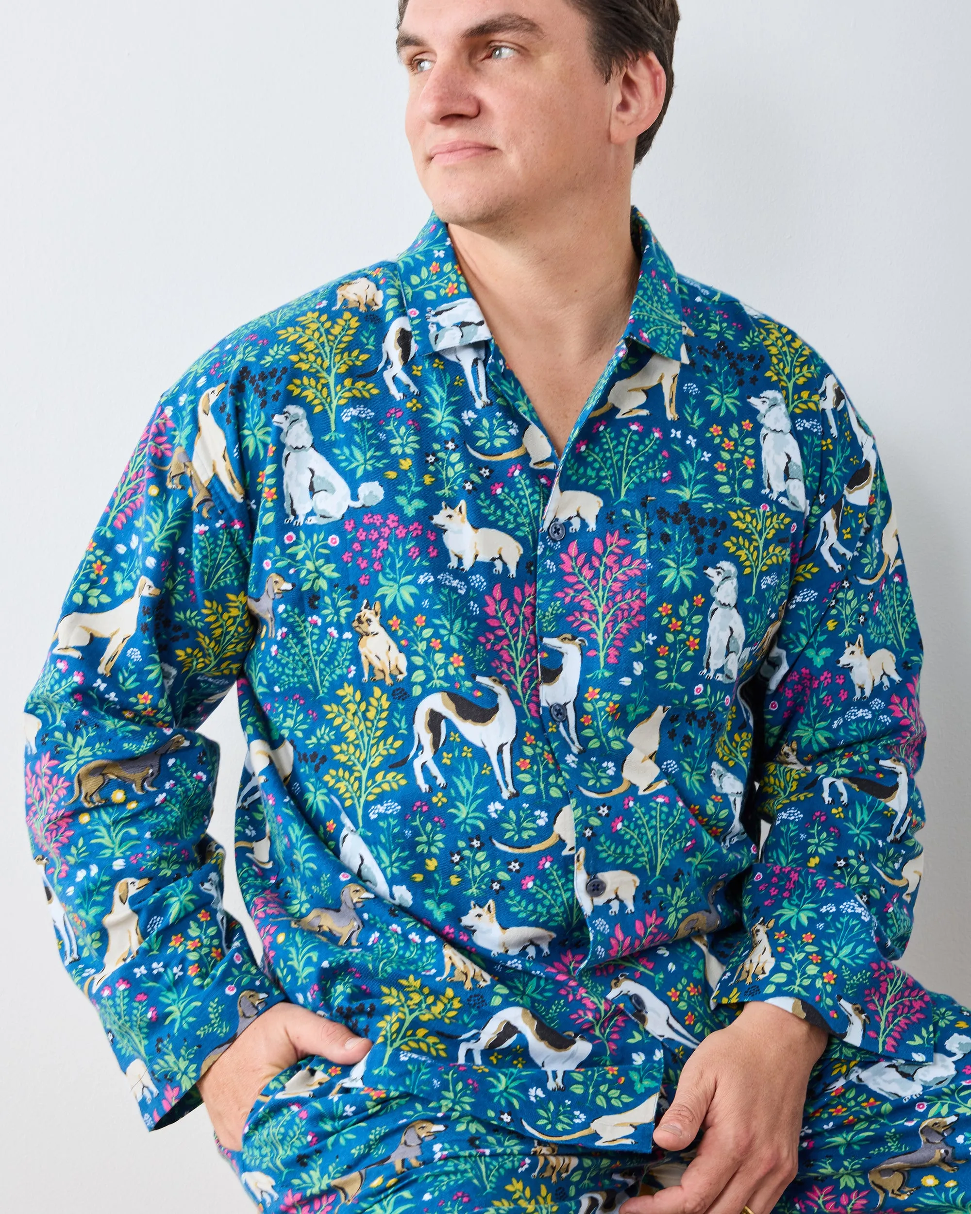 Must Love Dogs - Men's Lightweight Flannel Long PJ Set - Indigo sold by Printfresh