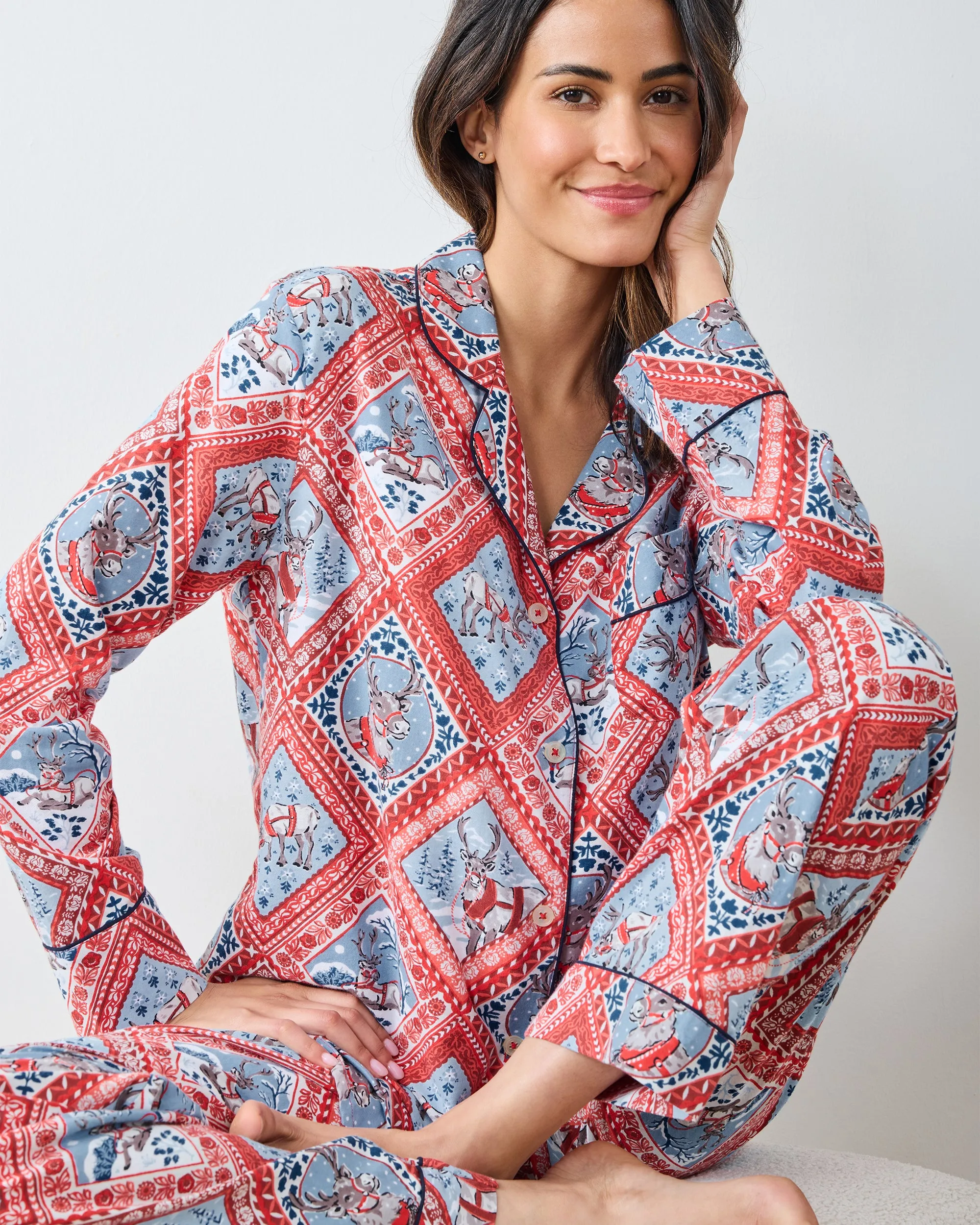 Reindeer Games - Lightweight Flannel Long PJ Set - Red Sleigh sold by Printfresh