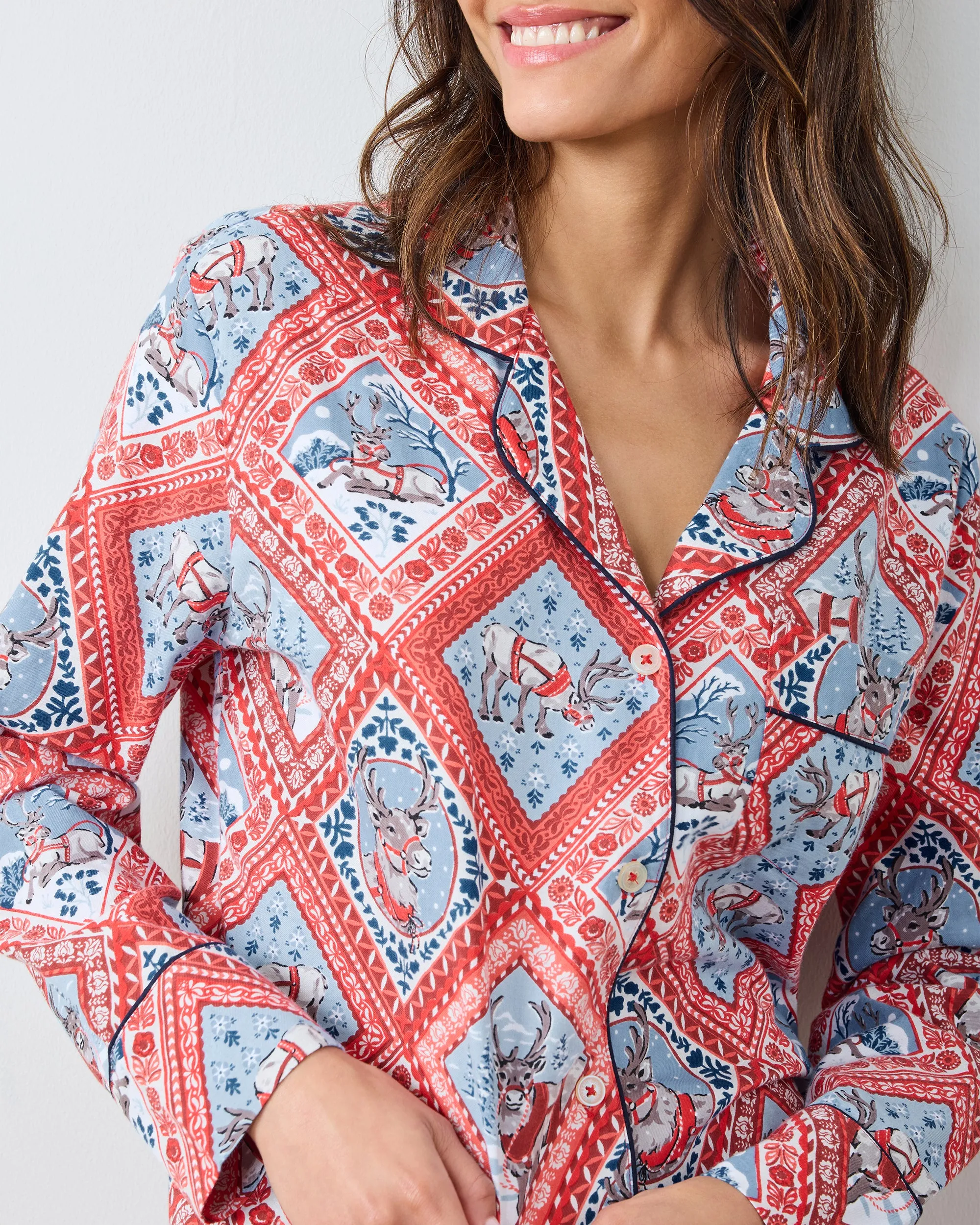 Reindeer Games - Lightweight Flannel Long PJ Set - Red Sleigh sold by Printfresh product image thumbnail 3