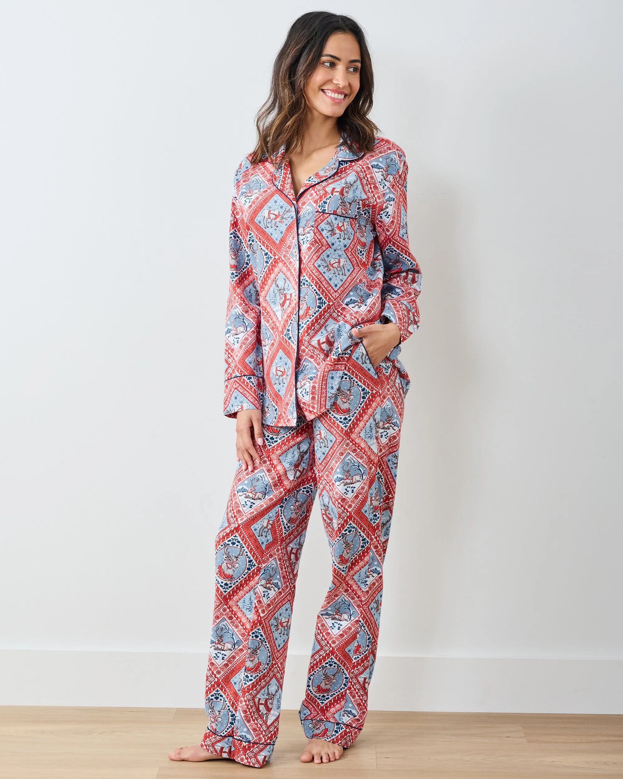 Reindeer Games - Lightweight Flannel Long PJ Set - Red Sleigh sold by Printfresh product image thumbnail 2