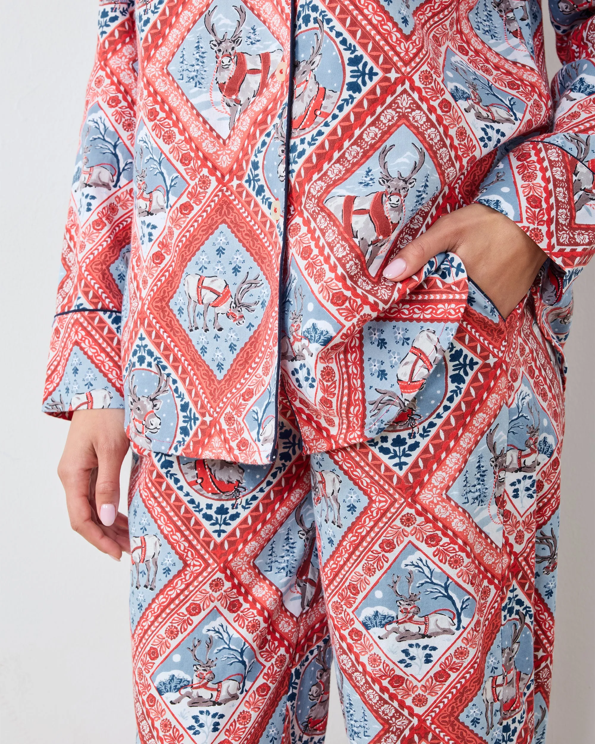 Reindeer Games - Lightweight Flannel Long PJ Set - Red Sleigh sold by Printfresh product image thumbnail 4