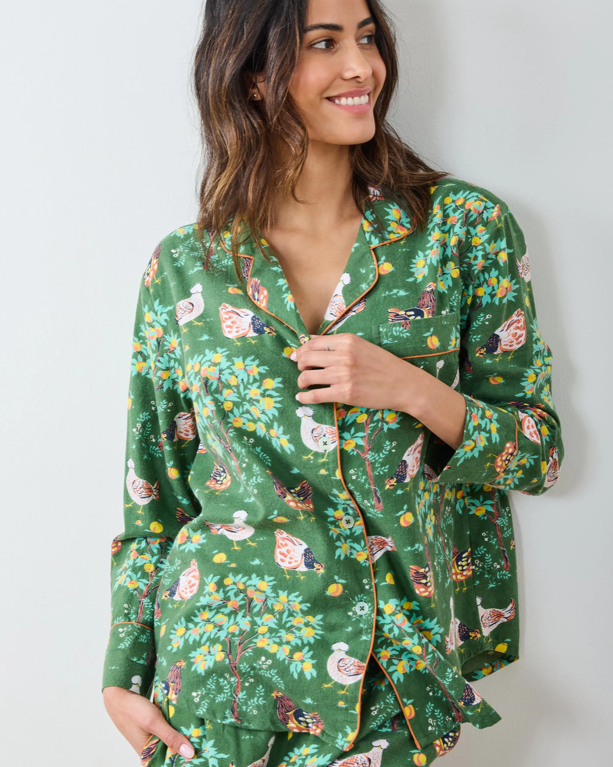 Hen House - Lightweight Flannel Long PJ Set - Olive sold by Printfresh