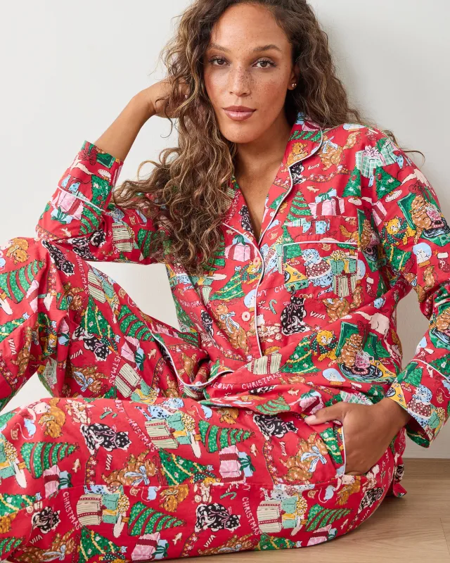 Meowy Christmas - Petite Long PJ Set - Red Bow sold by Printfresh