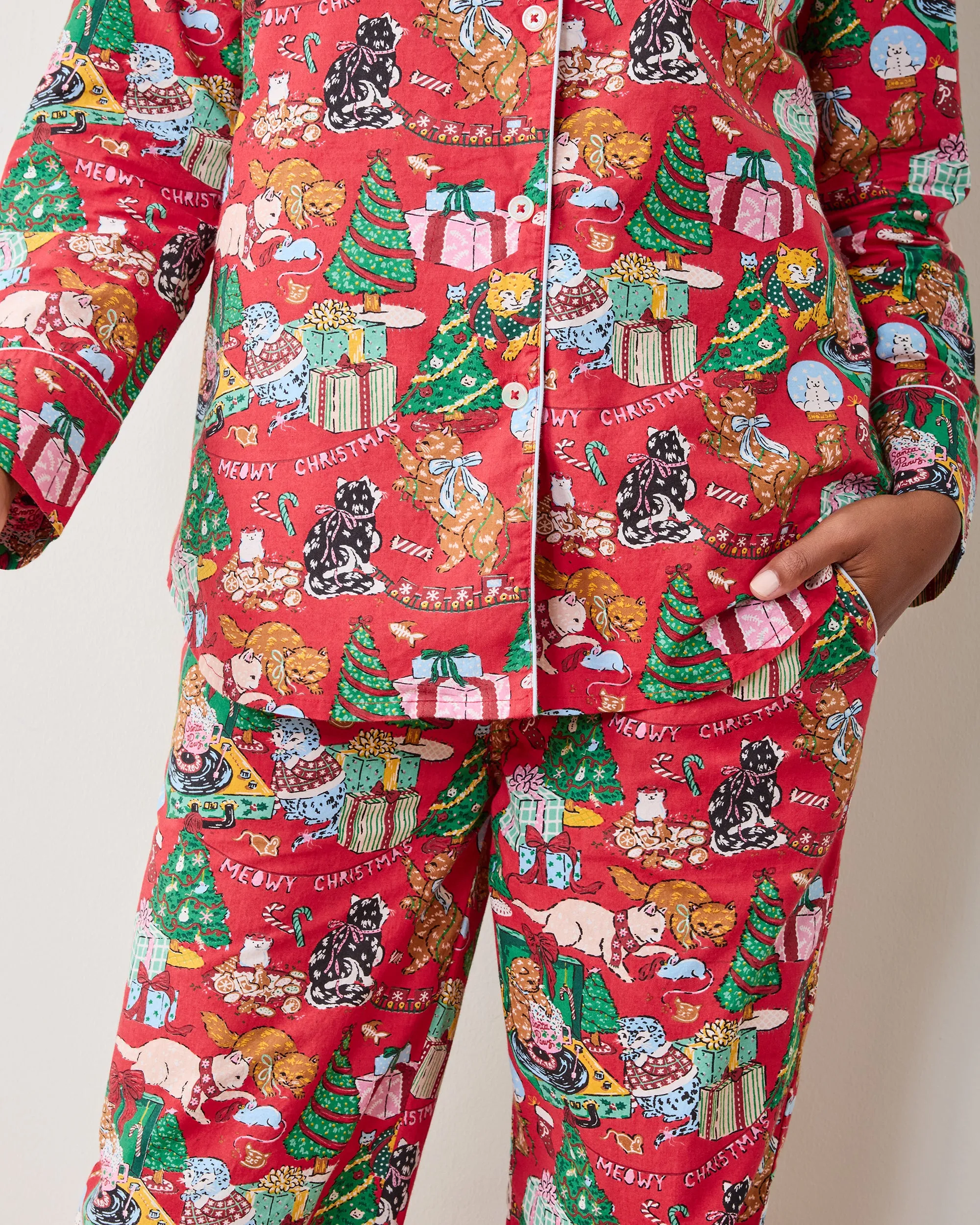 Meowy Christmas - Tall Long PJ Set - Red Bow sold by Printfresh product image thumbnail 3
