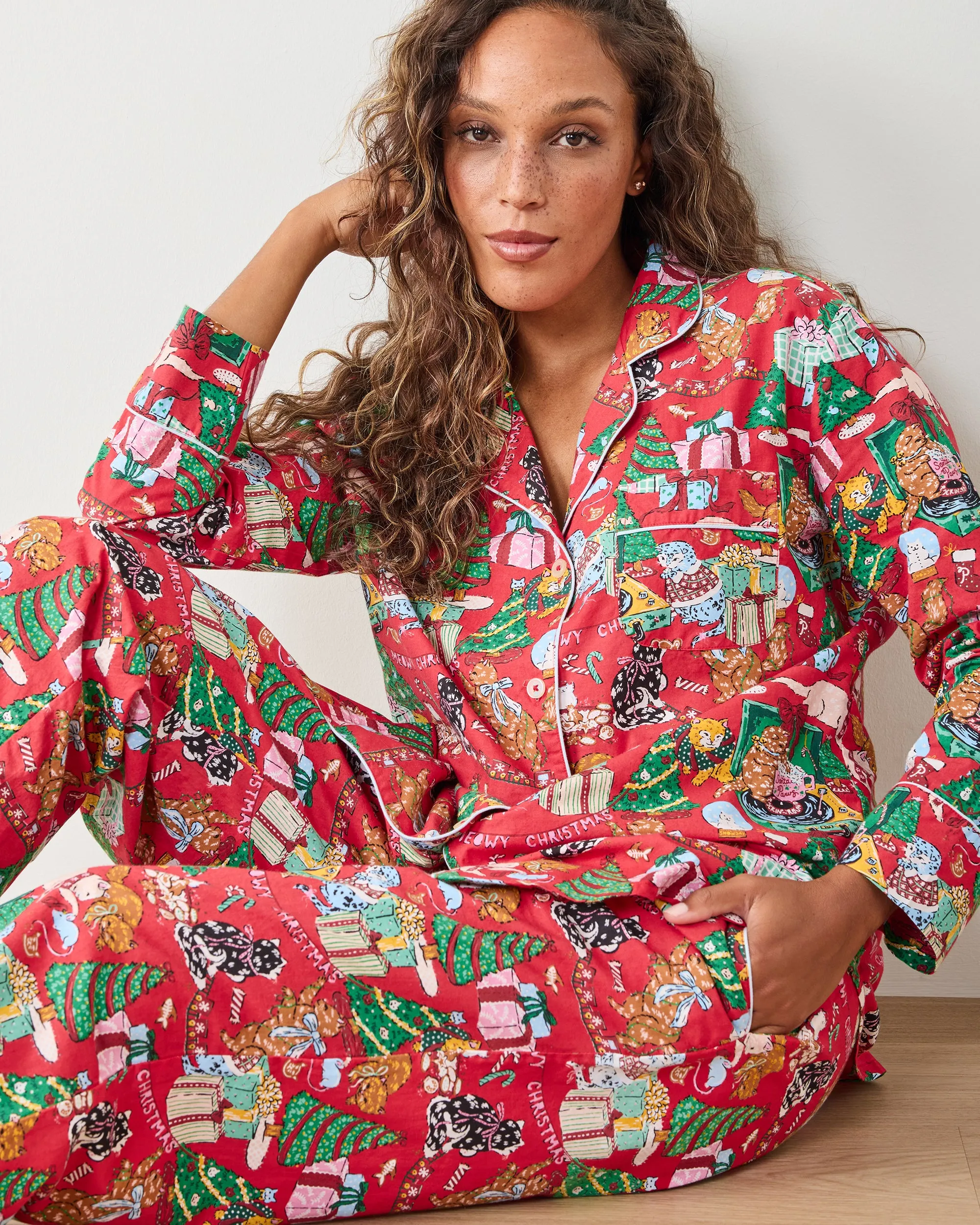 Meowy Christmas - Tall Long PJ Set - Red Bow sold by Printfresh product image thumbnail 2