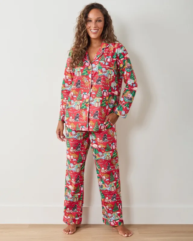 Meowy Christmas - Tall Long PJ Set - Red Bow sold by Printfresh