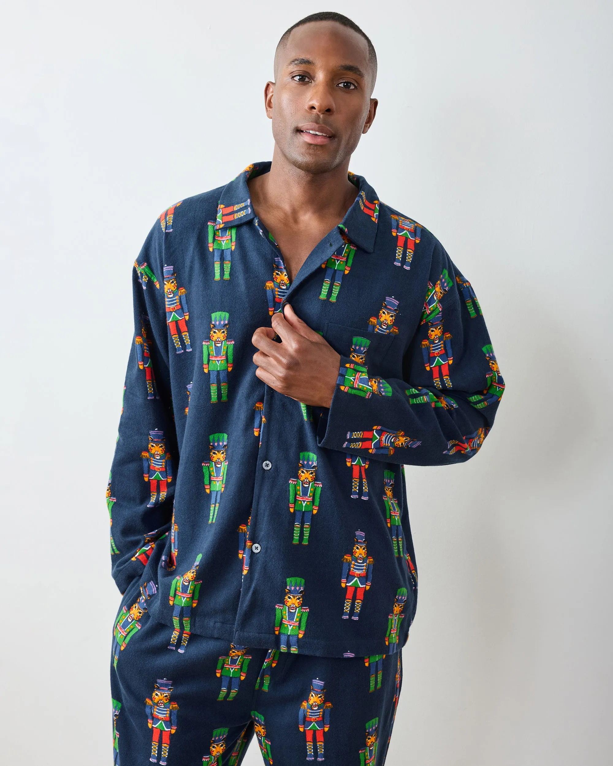 Leopard Nutcrackers - Men's Midweight Flannel Long PJ Set - Navy sold by Printfresh