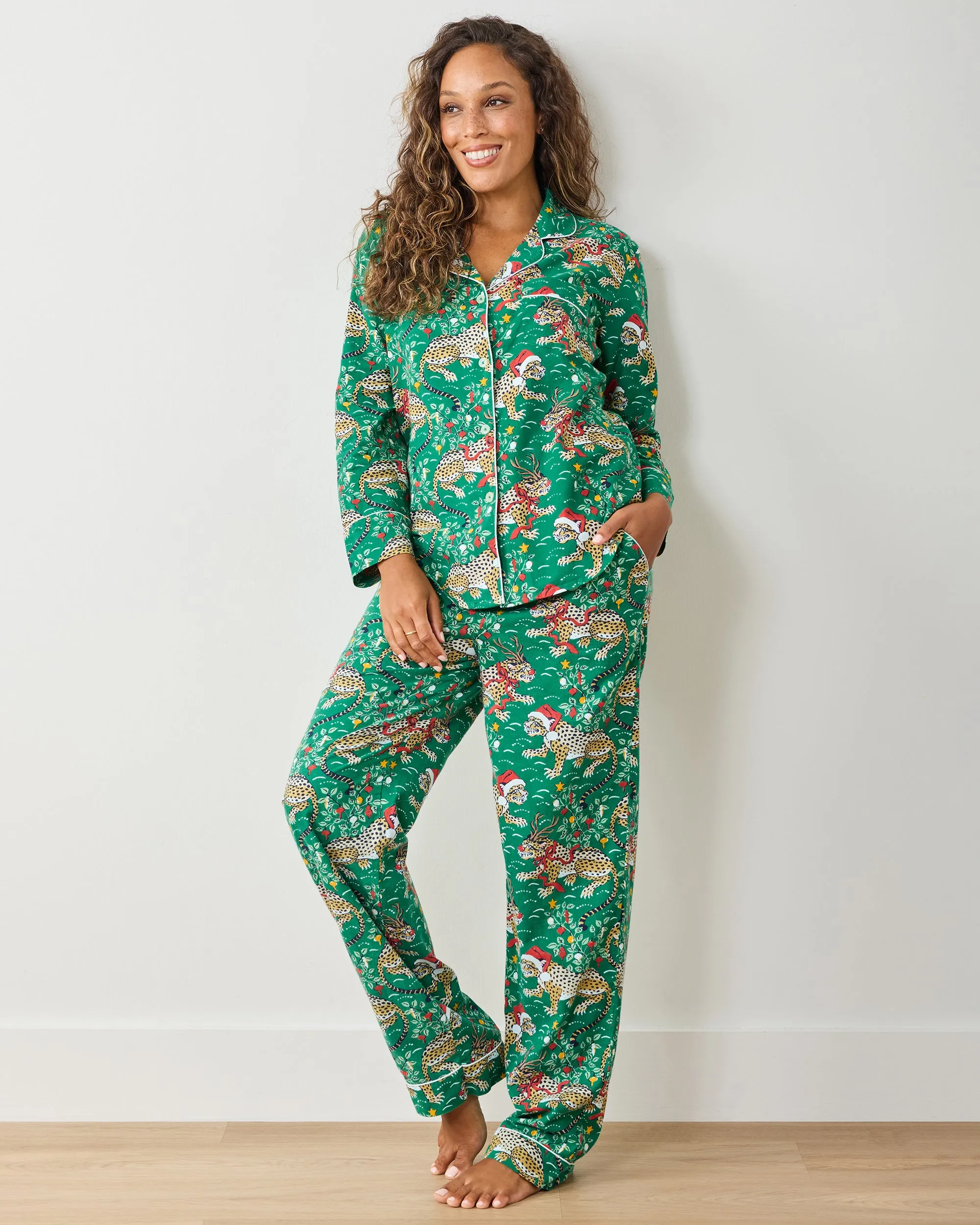 Very Merry Bagheera - Tall Lightweight Flannel Long PJ Set - Mistletoe sold by Printfresh product image thumbnail 2