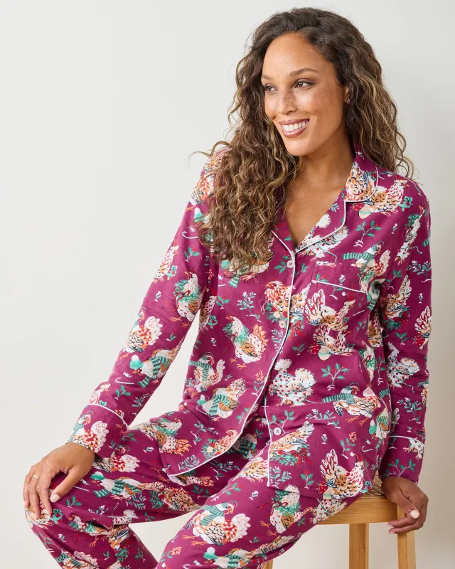 Holiday Hens - Lightweight Flannel Long PJ Set - Burgundy sold by Printfresh