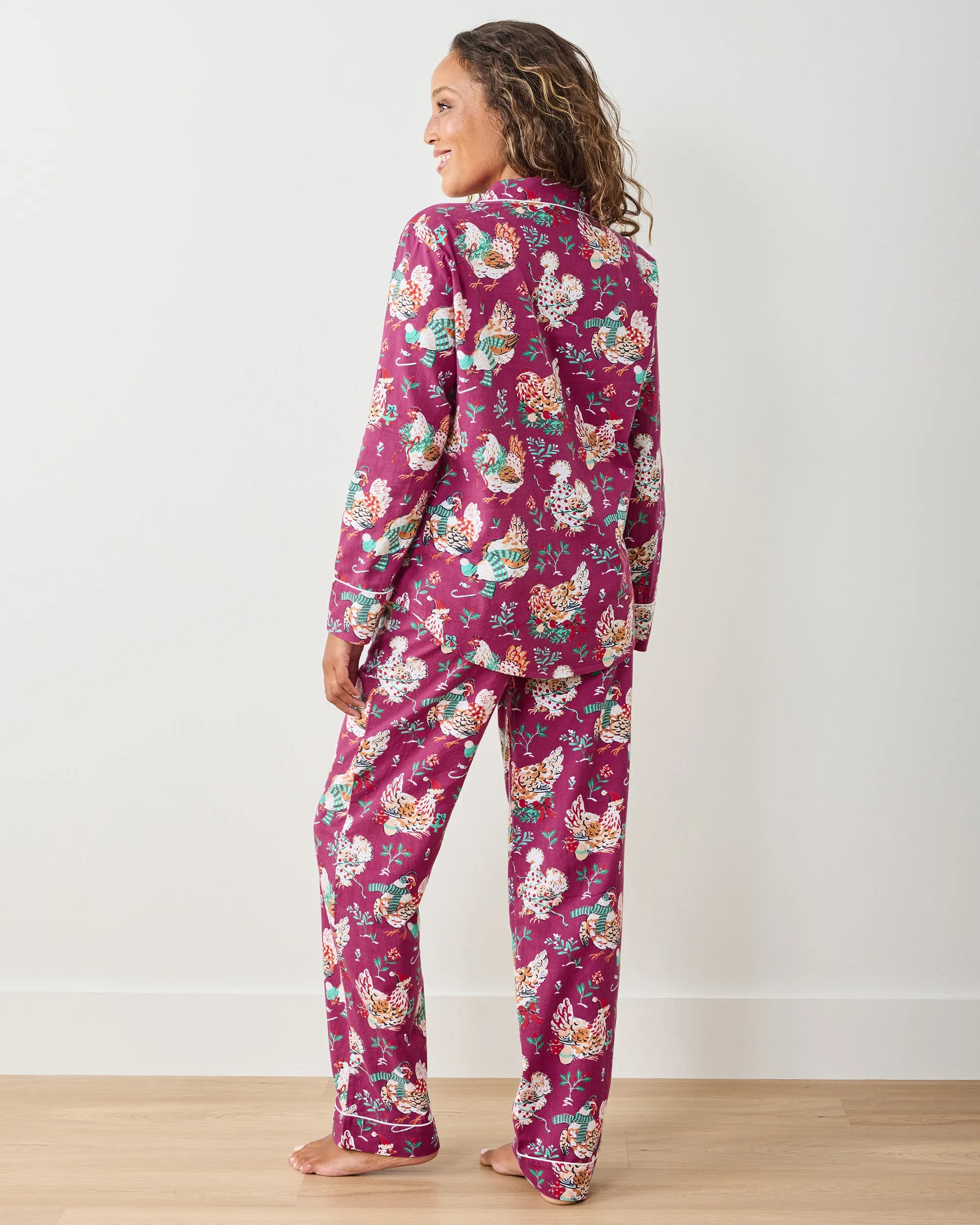 Holiday Hens - Lightweight Flannel Long PJ Set - Burgundy sold by Printfresh product image thumbnail 4