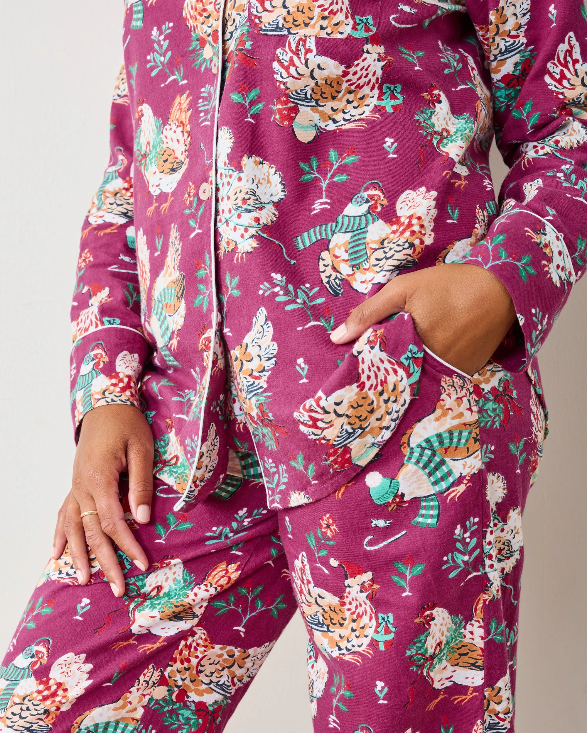 Holiday Hens - Lightweight Flannel Long PJ Set - Burgundy sold by Printfresh product image thumbnail 3