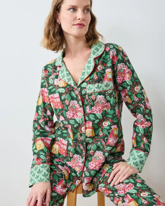 Holly Gifts - Lightweight Flannel Long PJ Set - Garland sold by Printfresh