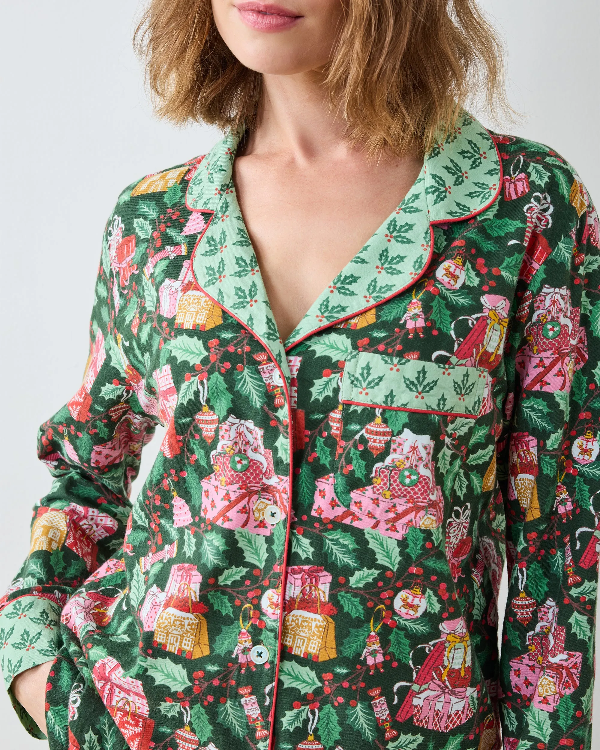 Holly Gifts - Lightweight Flannel Long PJ Set - Garland sold by Printfresh product image thumbnail 5