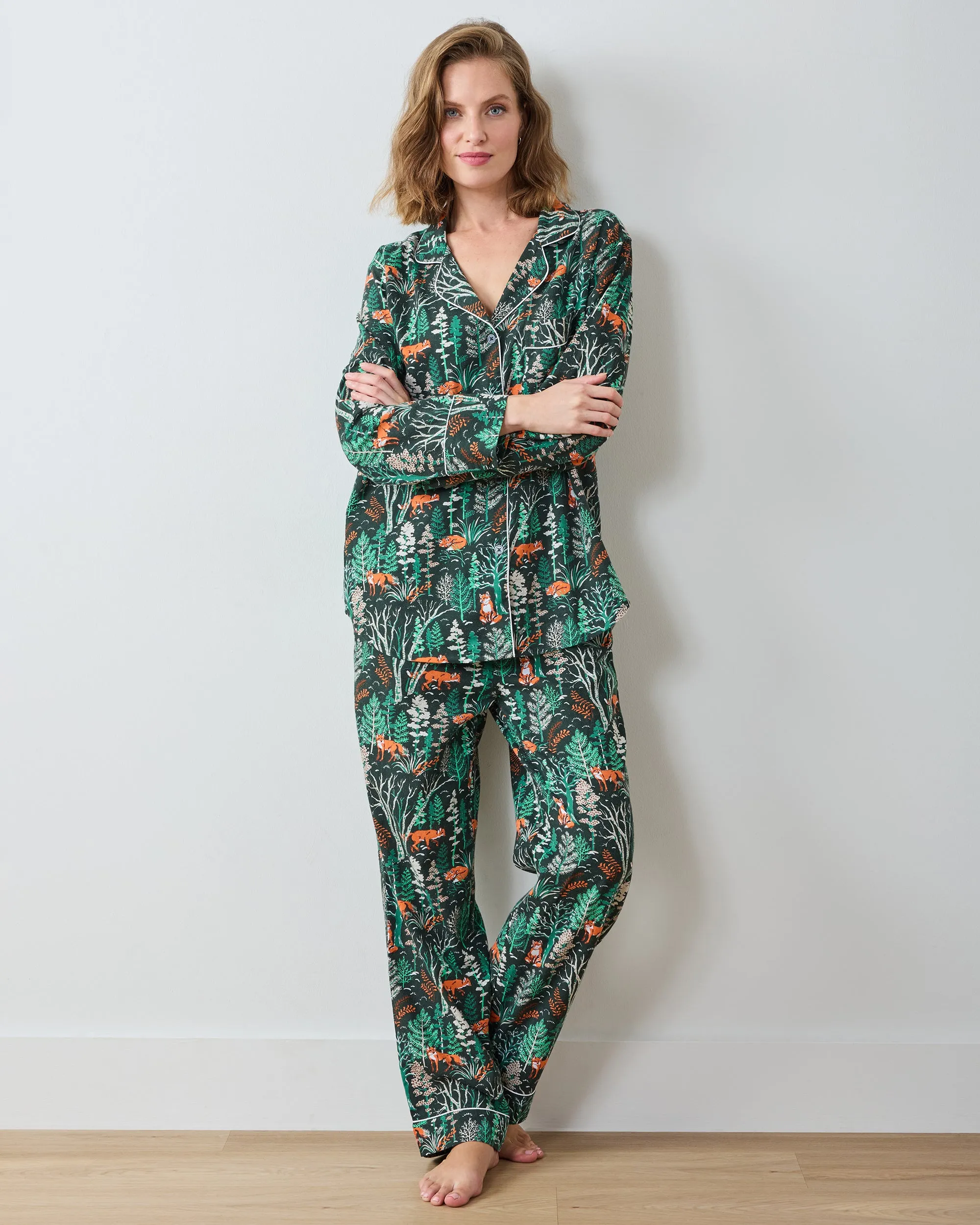 Fox & Folklore - Lightweight Flannel Long PJ Set - Juniper sold by Printfresh product image thumbnail 2