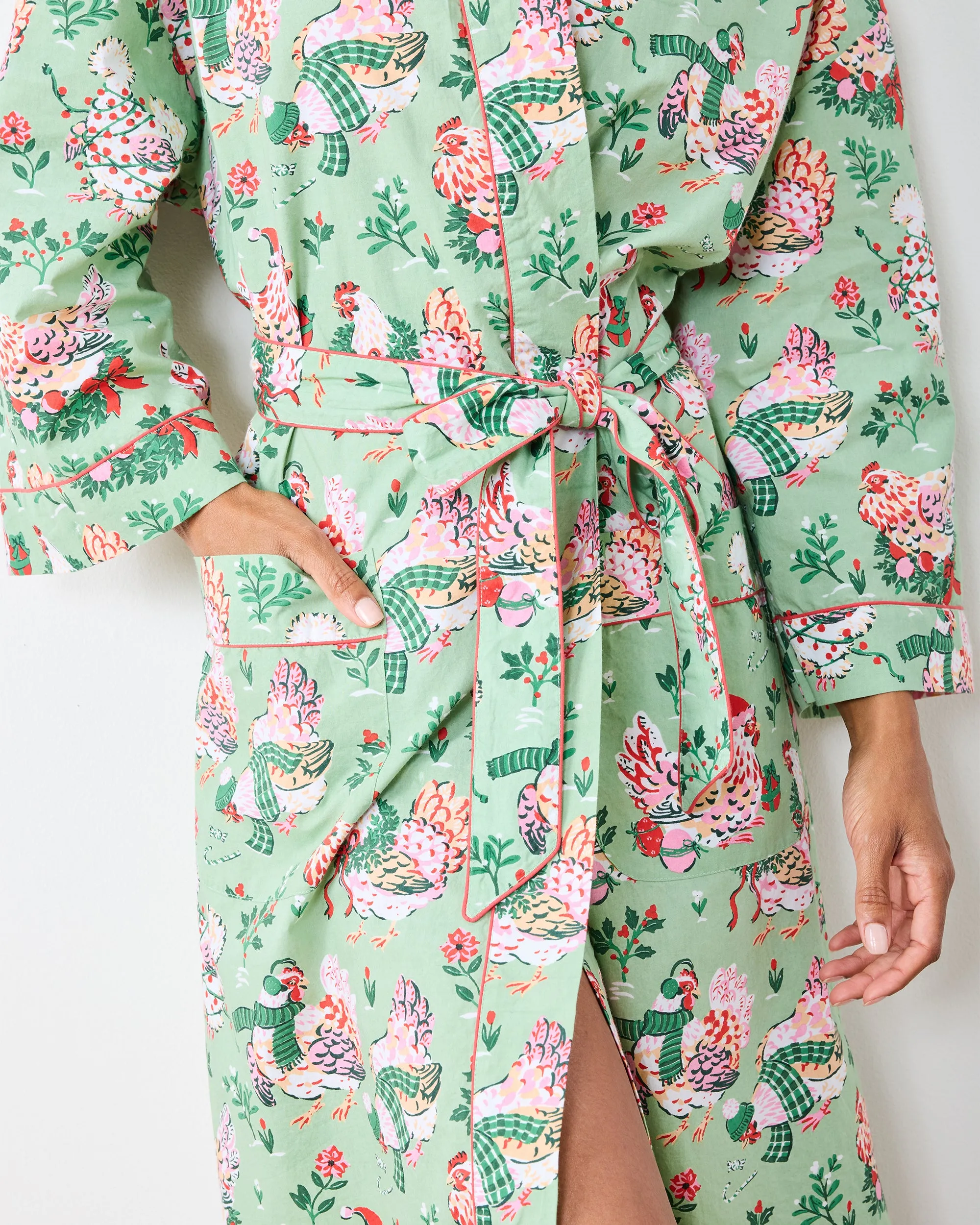 Holiday Hens - Lounge Robe - Sage sold by Printfresh product image thumbnail 4