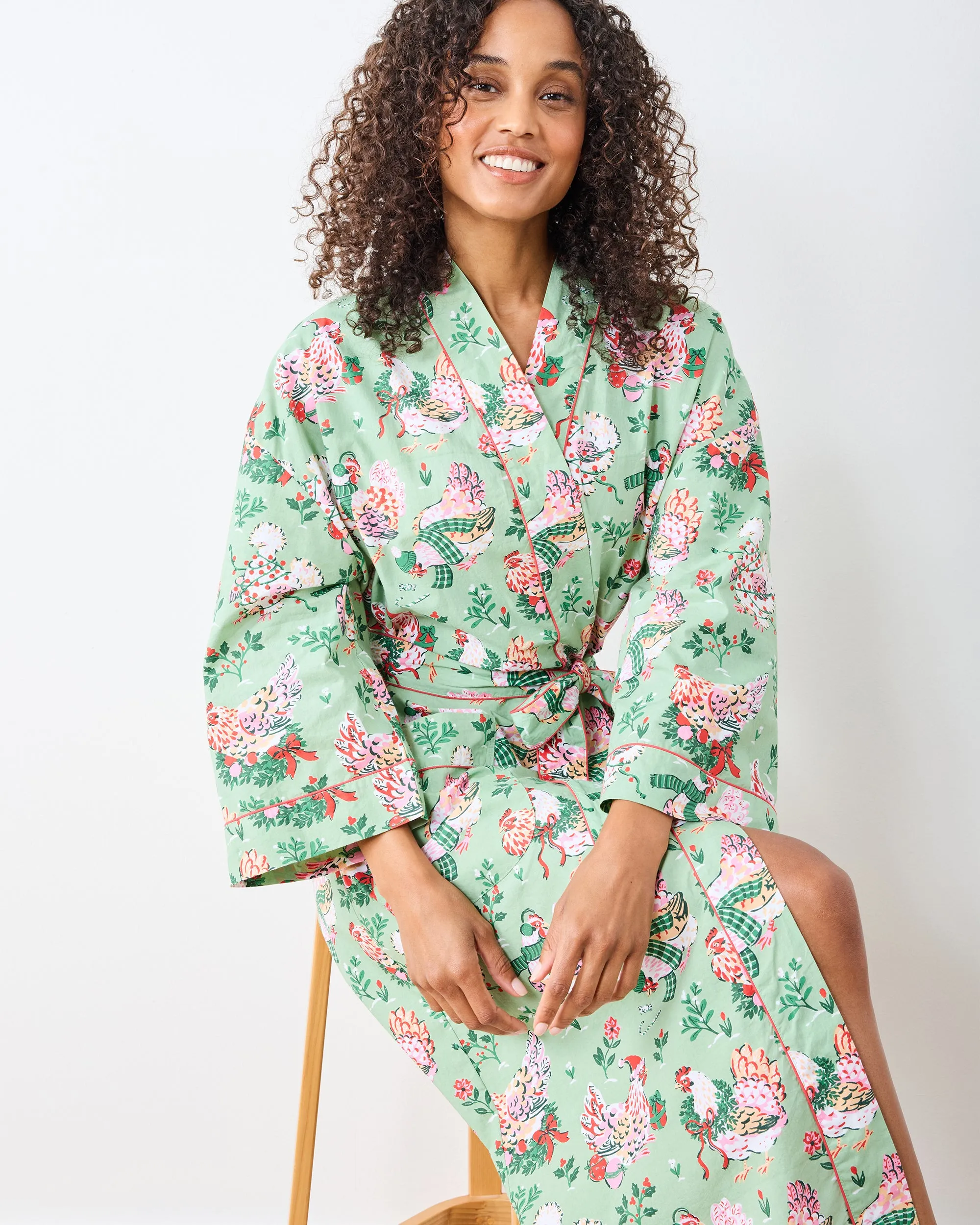 Holiday Hens - Lounge Robe - Sage sold by Printfresh product image thumbnail 2