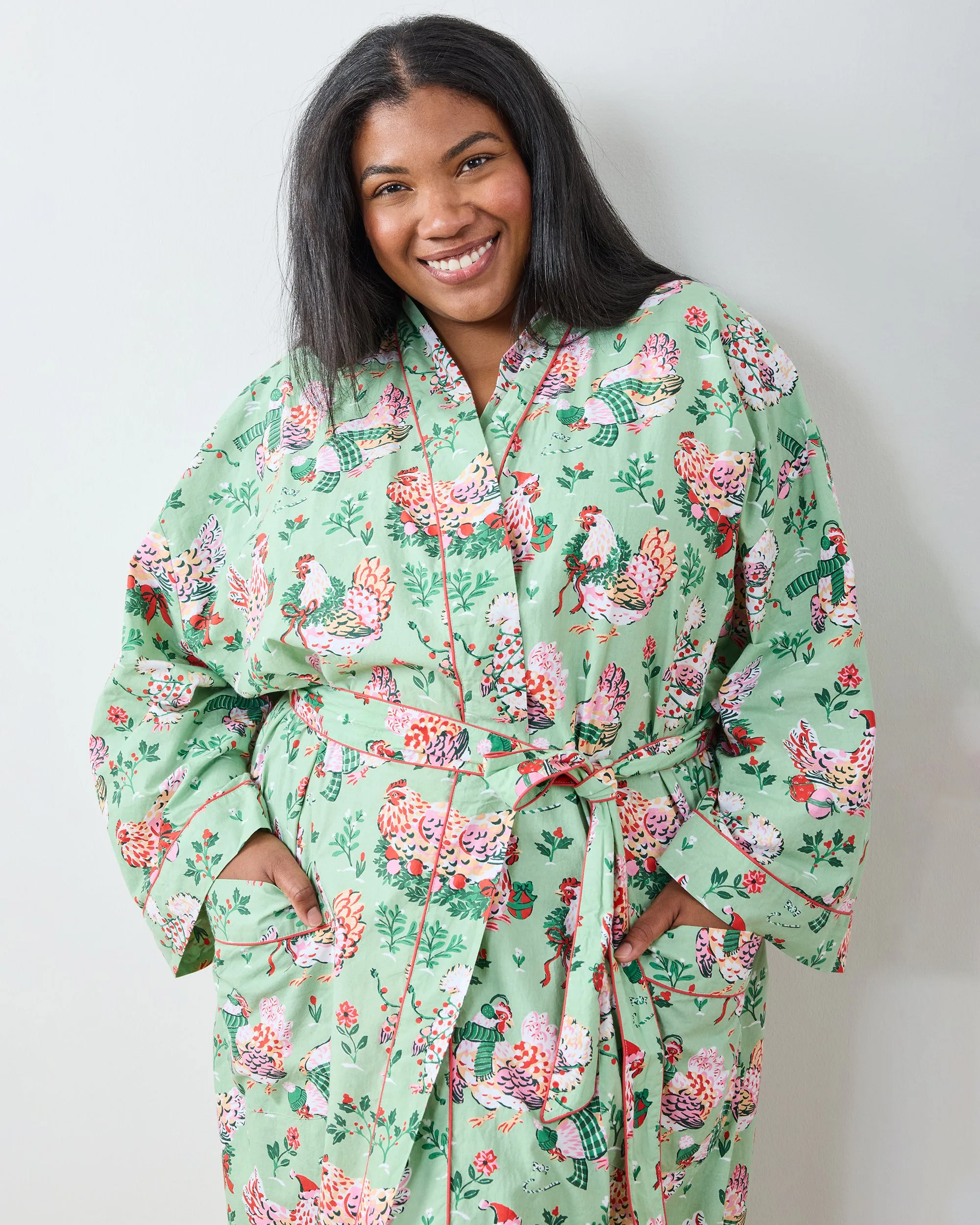 Holiday Hens - Lounge Robe - Sage sold by Printfresh