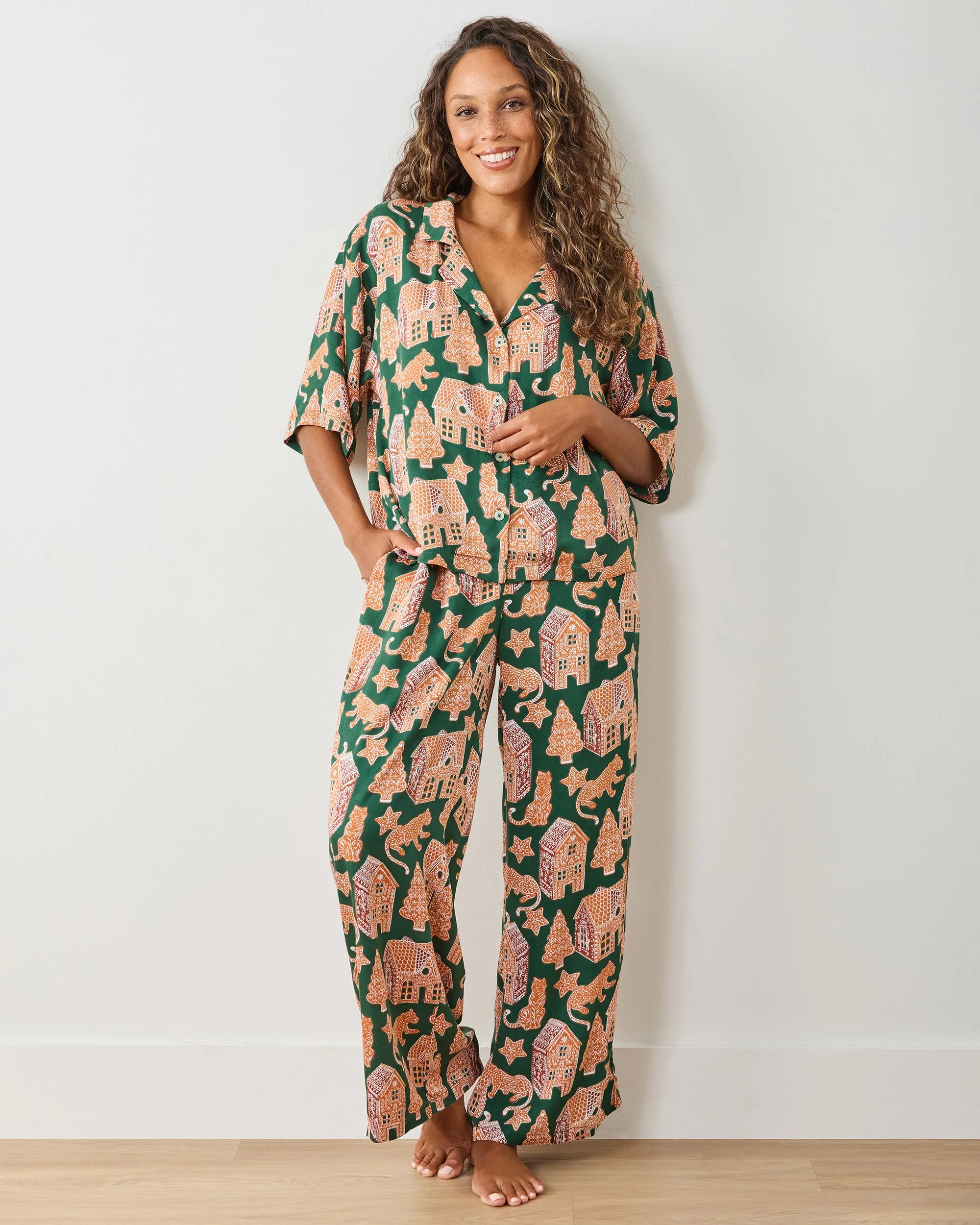 Gingerbread Party - Tall Eco Satin Wildest Dreams Set - Hunter Green sold by Printfresh
