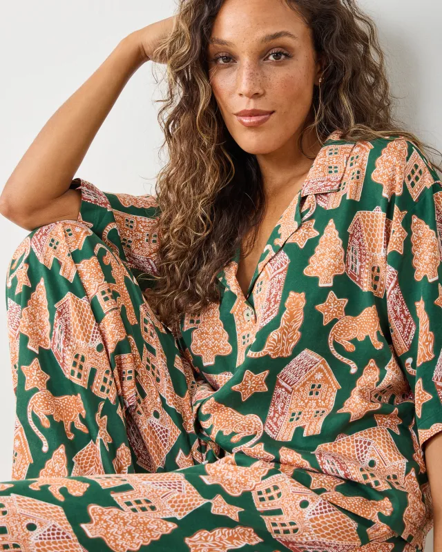 Gingerbread Party - Eco Satin Wildest Dreams Set - Hunter Green sold by Printfresh