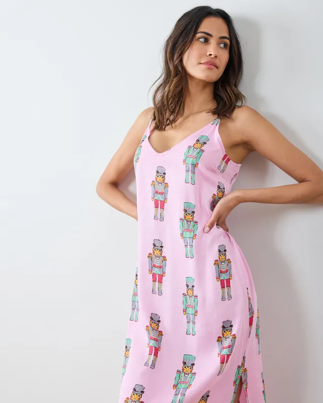 Leopard Nutcrackers - Eco Satin Chic to Sleep Nightie - Pink Candy Cane made by Printfresh