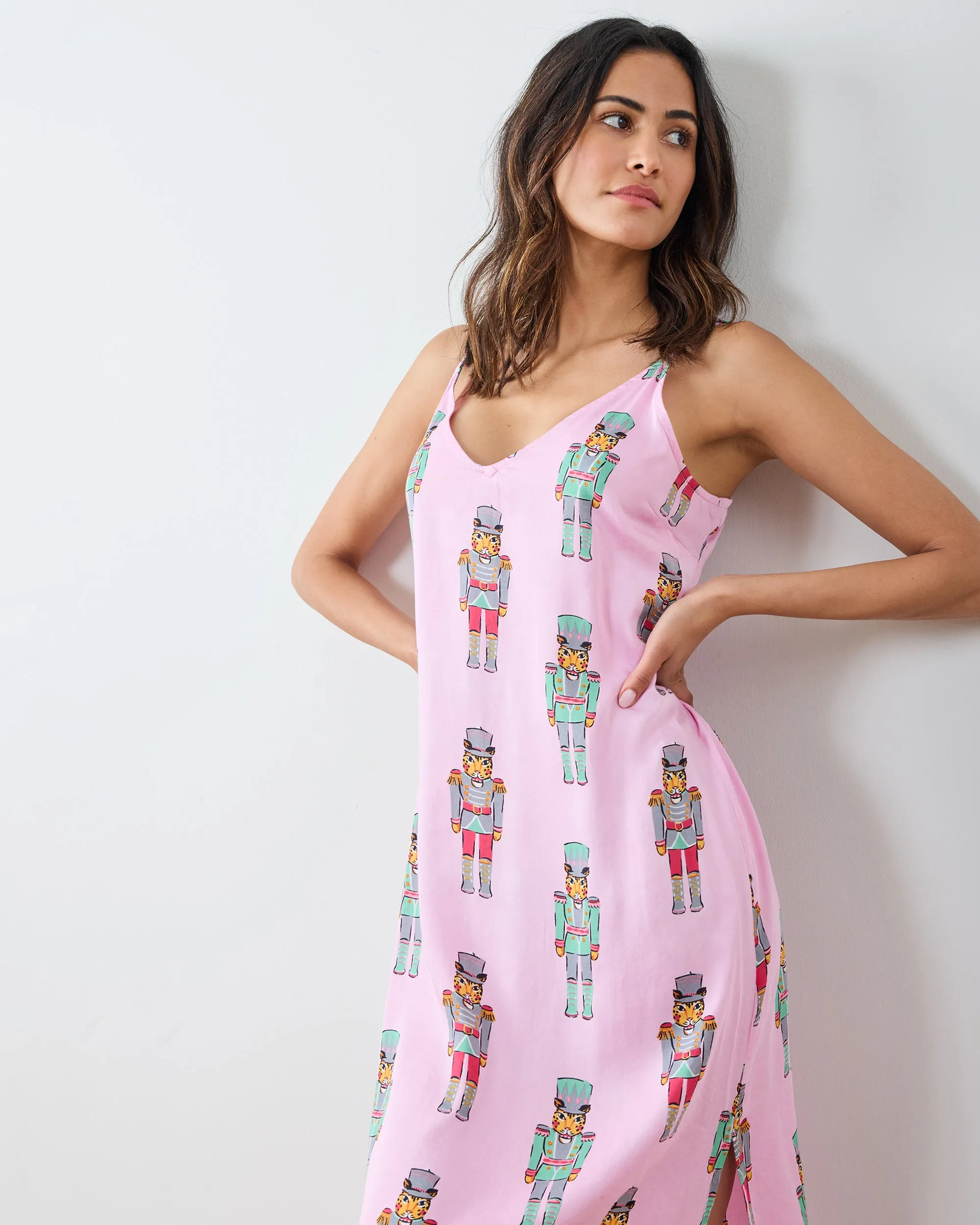 Leopard Nutcrackers - Eco Satin Chic to Sleep Nightie - Pink Candy Cane sold by Printfresh