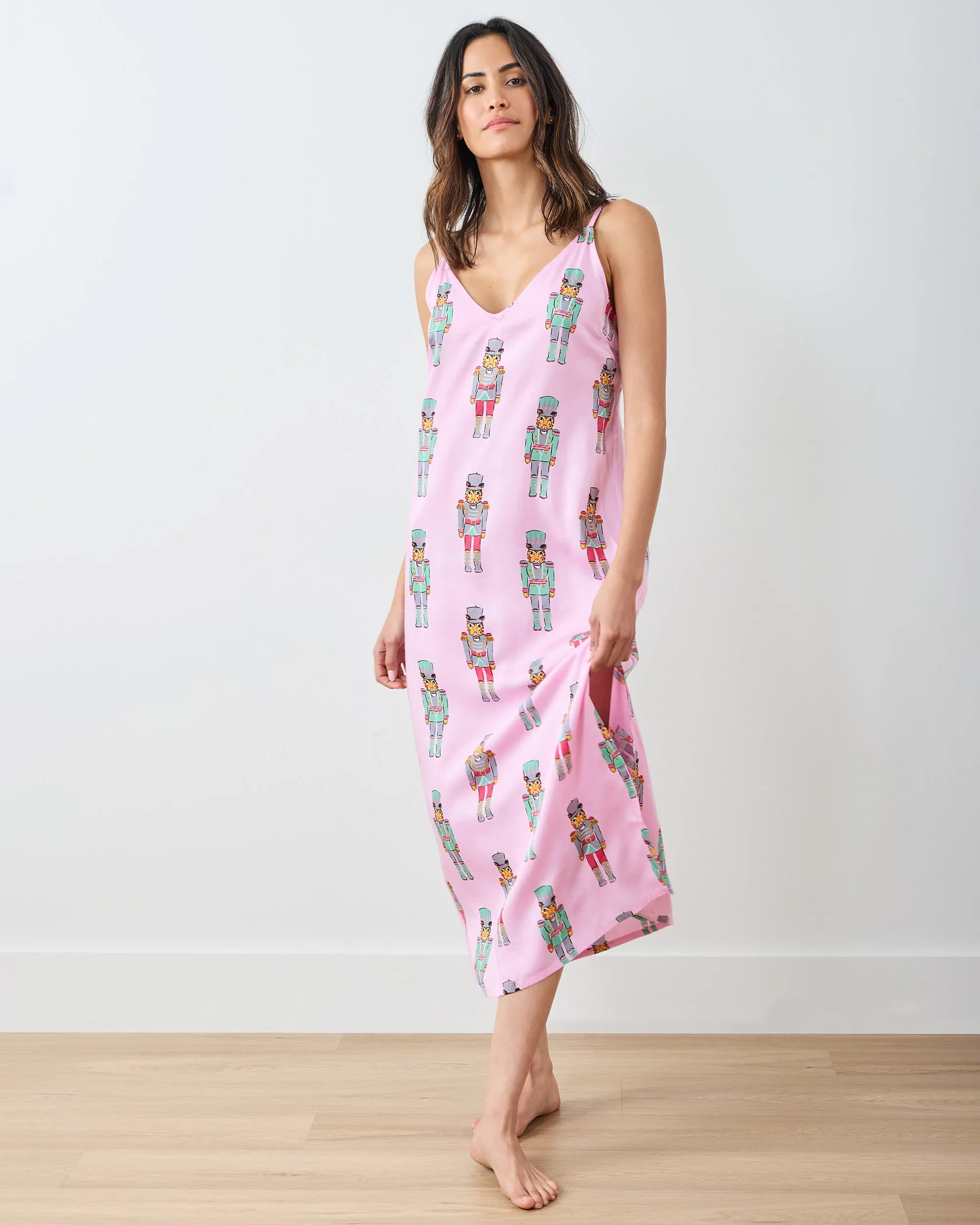 Leopard Nutcrackers - Eco Satin Chic to Sleep Nightie - Pink Candy Cane sold by Printfresh product image thumbnail 2