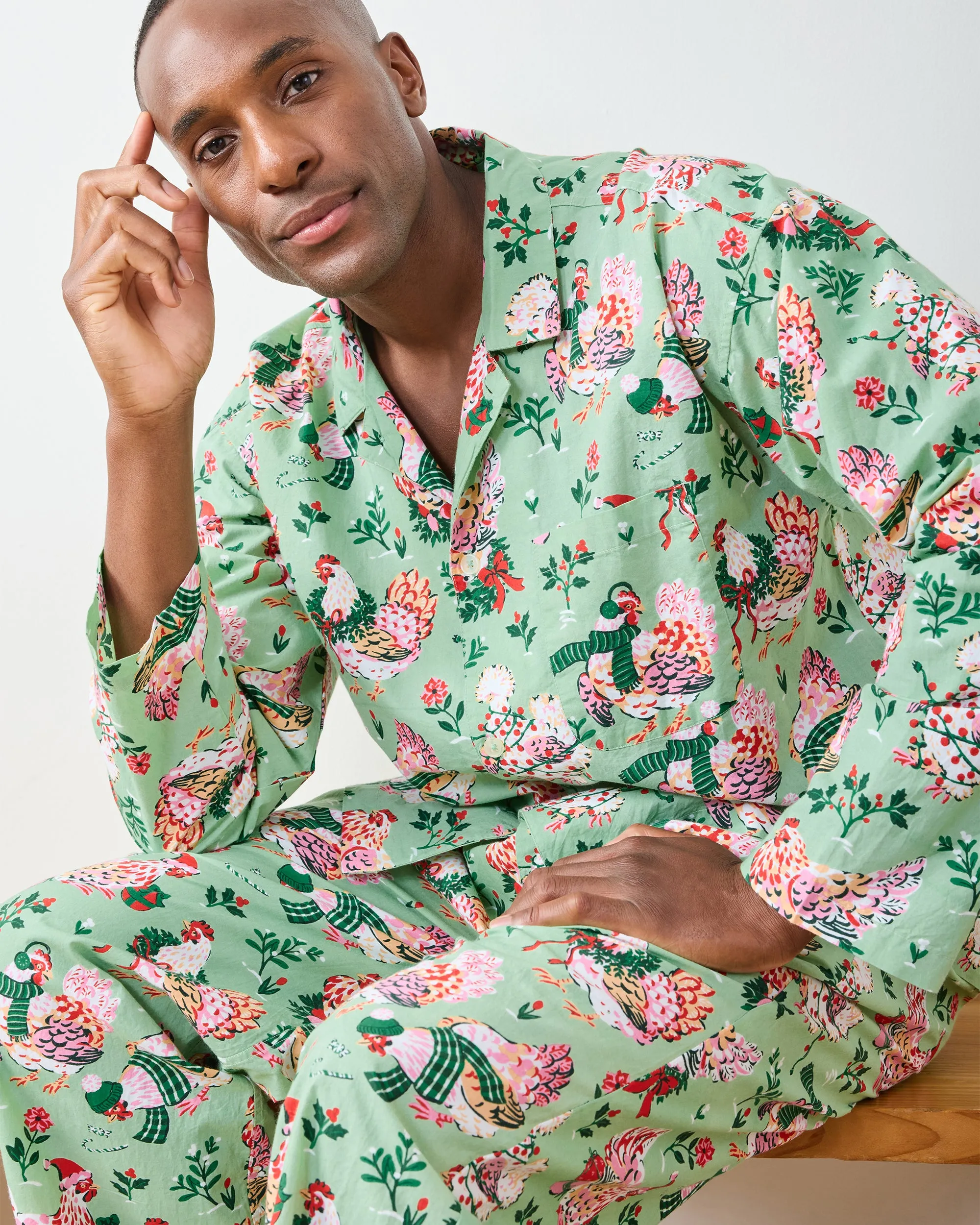 Holiday Hens - Men's Long PJ Set - Sage sold by Printfresh