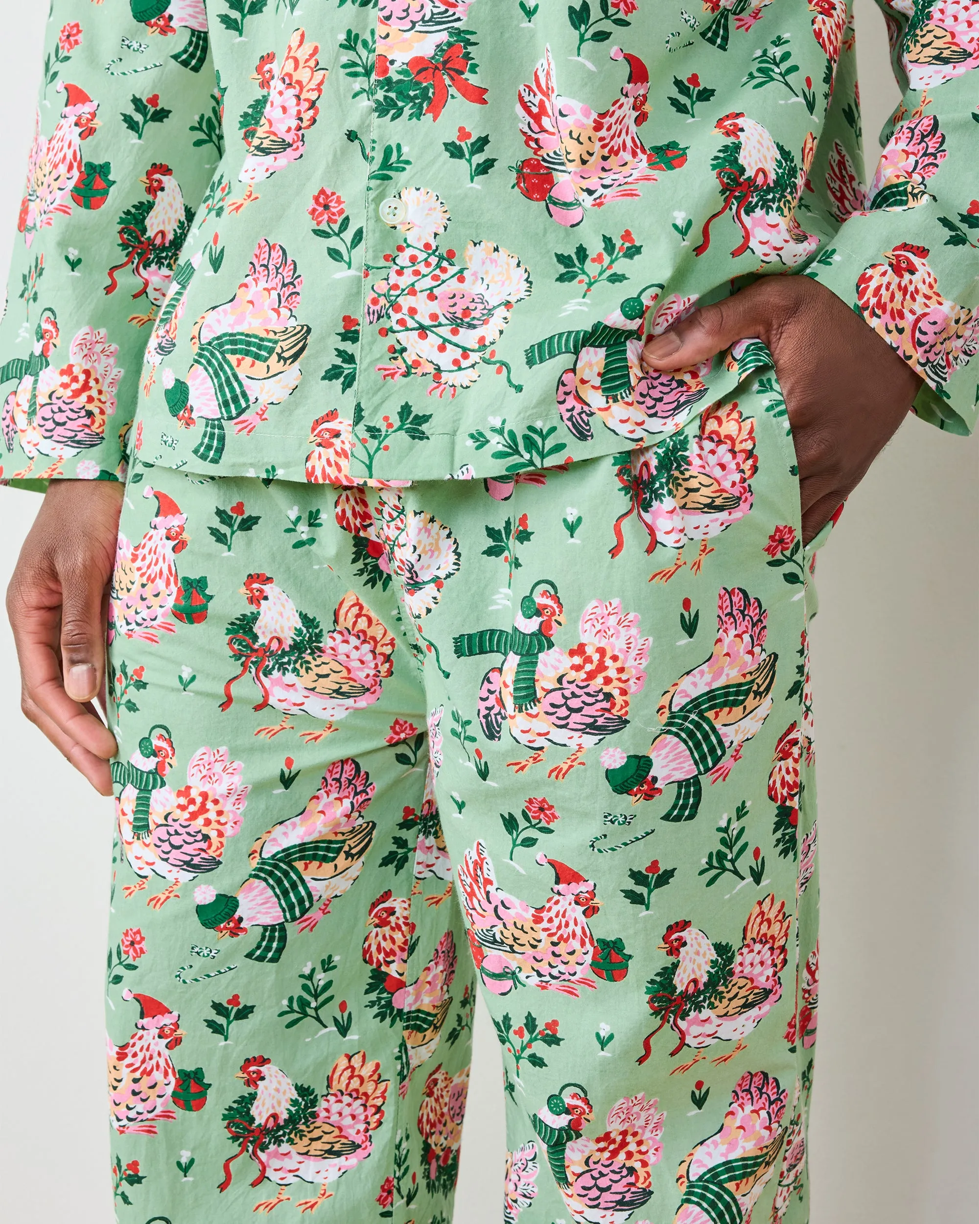 Holiday Hens - Men's Long PJ Set - Sage sold by Printfresh product image thumbnail 3