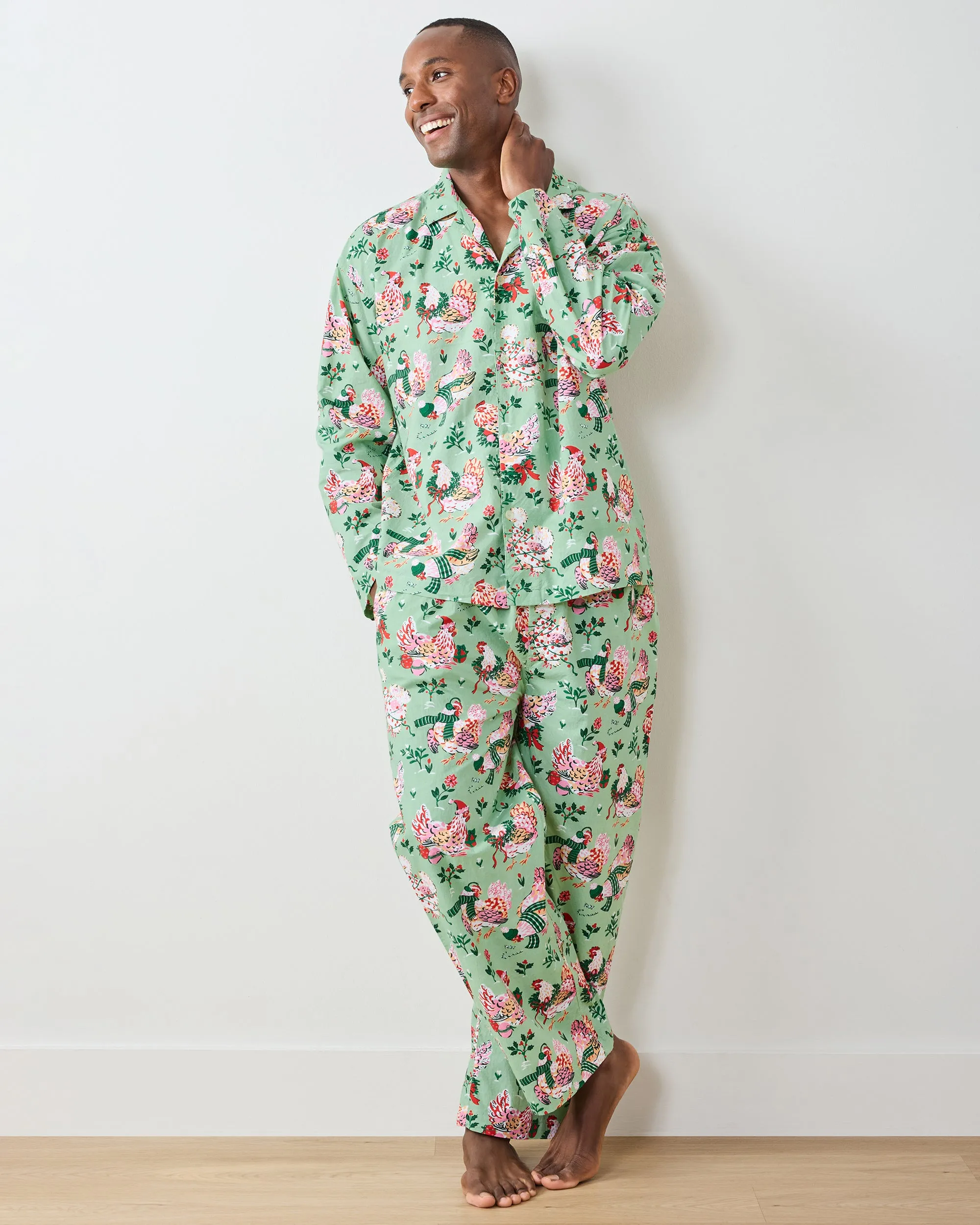 Holiday Hens - Men's Long PJ Set - Sage sold by Printfresh product image thumbnail 4