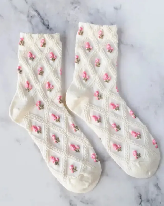 Ivory - Tulip Flower Casual Socks - Tiepology sold by Printfresh