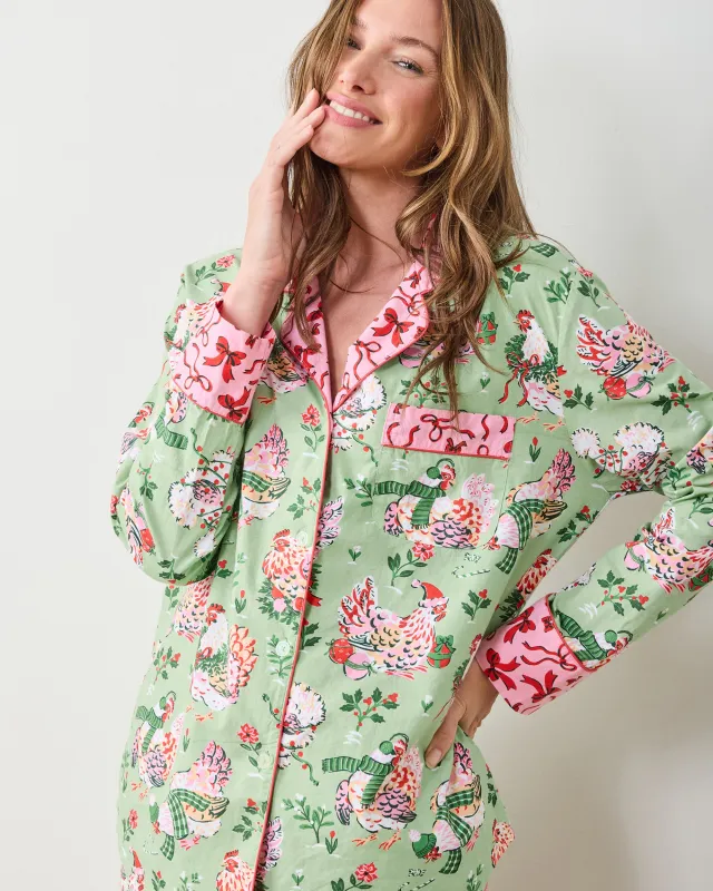 Holiday Hens - Petite Long PJ Set - Sage sold by Printfresh