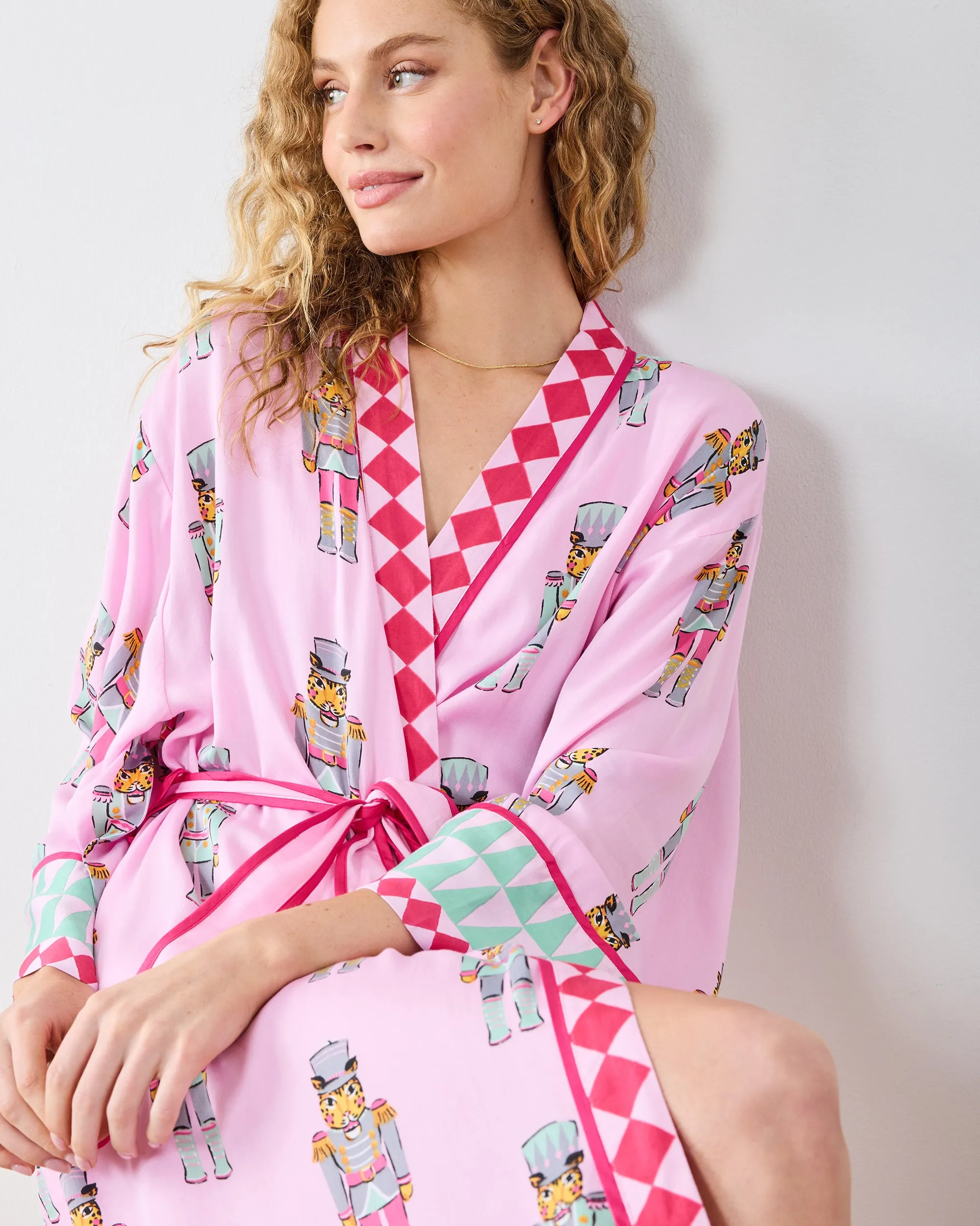 Leopard Nutcrackers - Eco Satin Robe - Pink Candy Cane sold by Printfresh