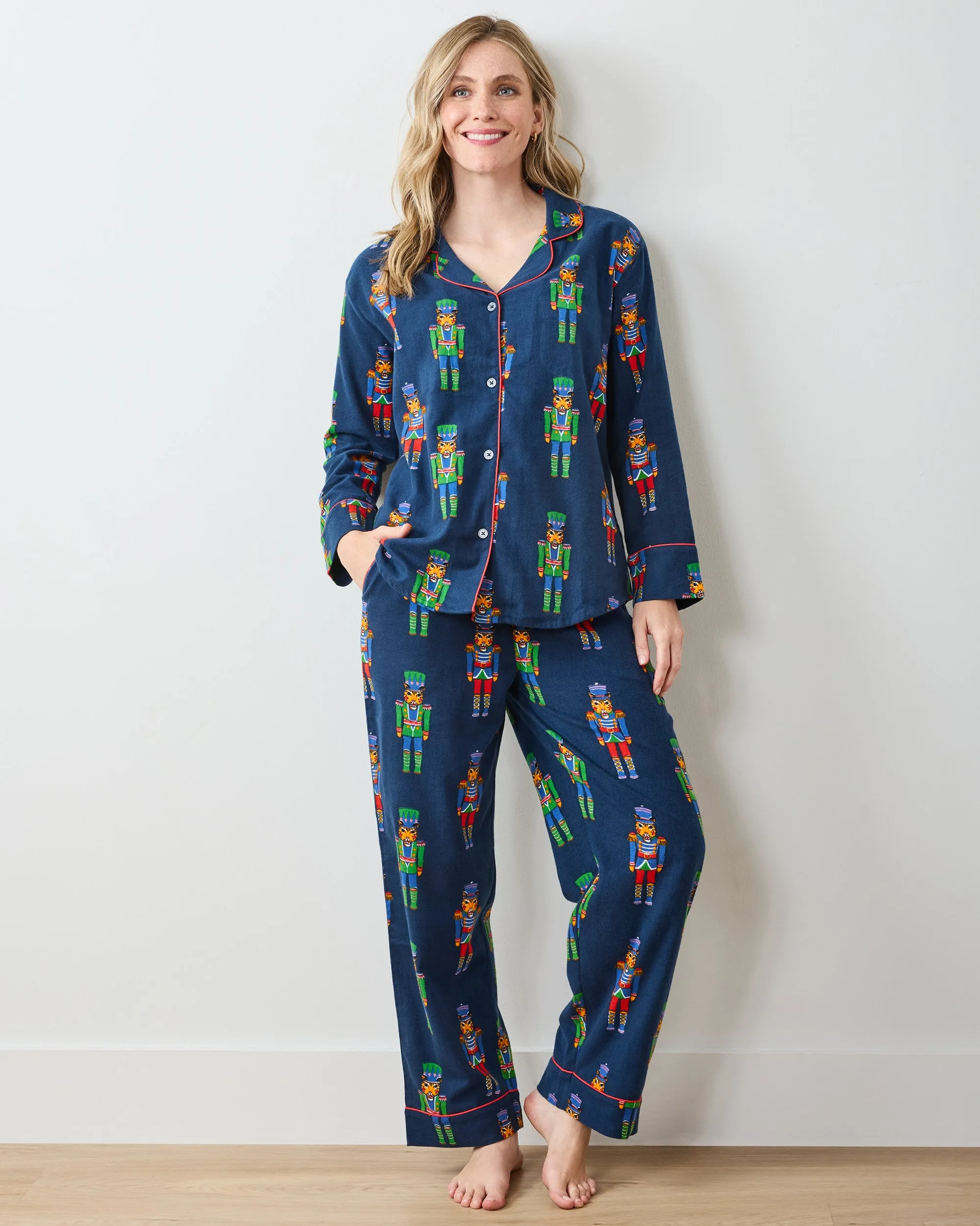 Leopard Nutcrackers - Tall Midweight Flannel Long PJ Set - Navy sold by Printfresh