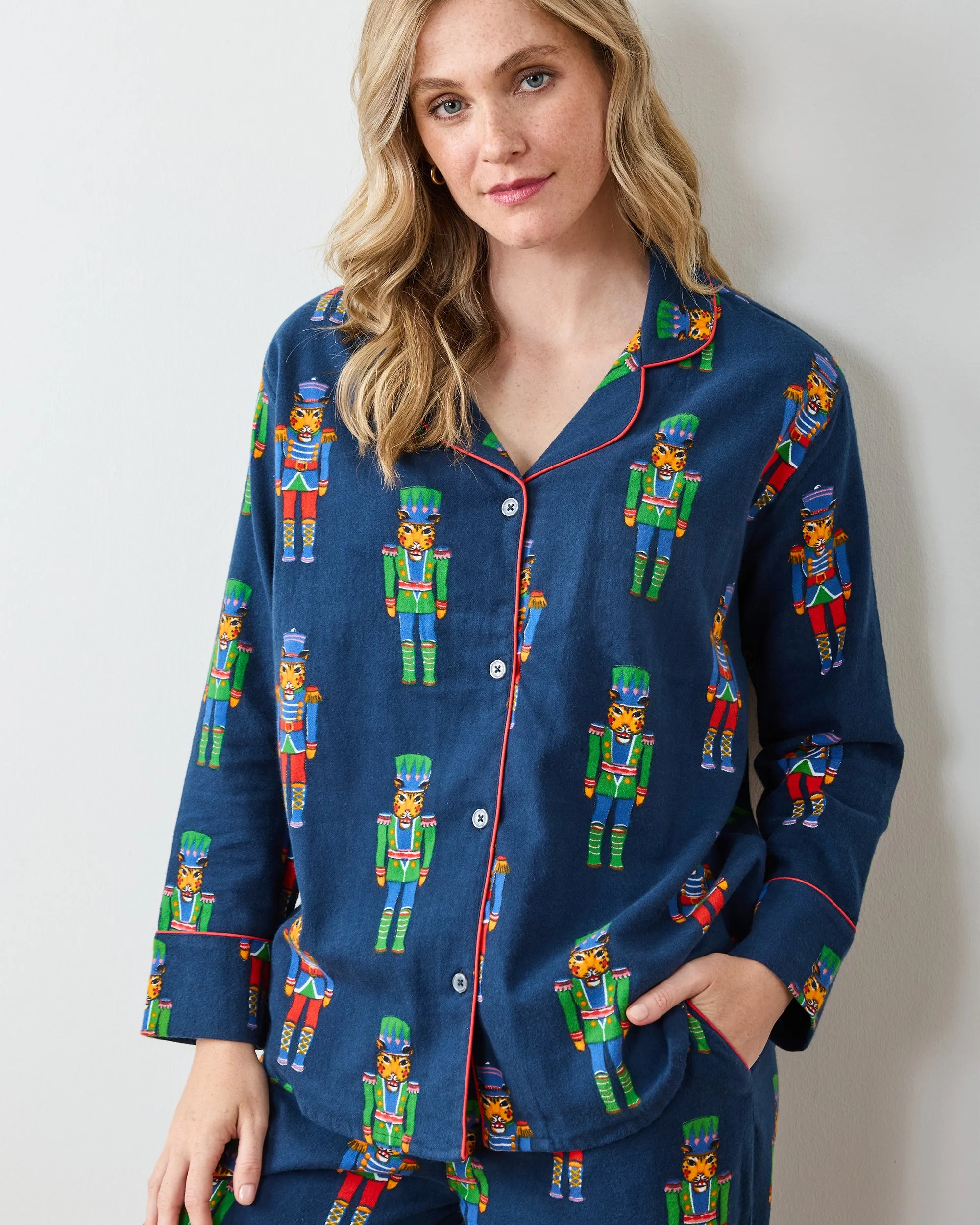 Leopard Nutcrackers - Petite Midweight Flannel Long PJ Set - Navy sold by Printfresh