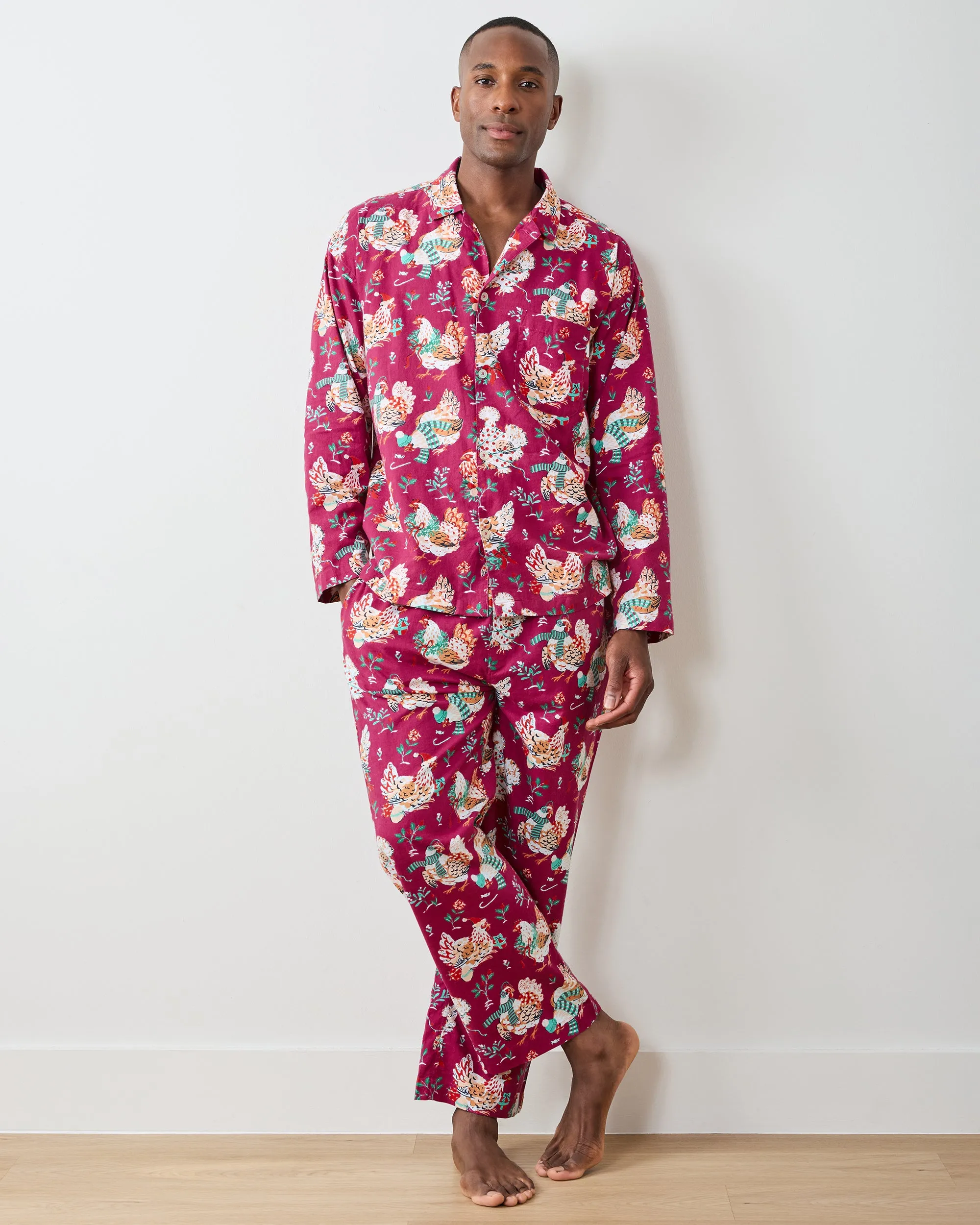 Holiday Hens - Men's Lightweight Flannel Long PJ Set - Burgundy sold by Printfresh product image thumbnail 4