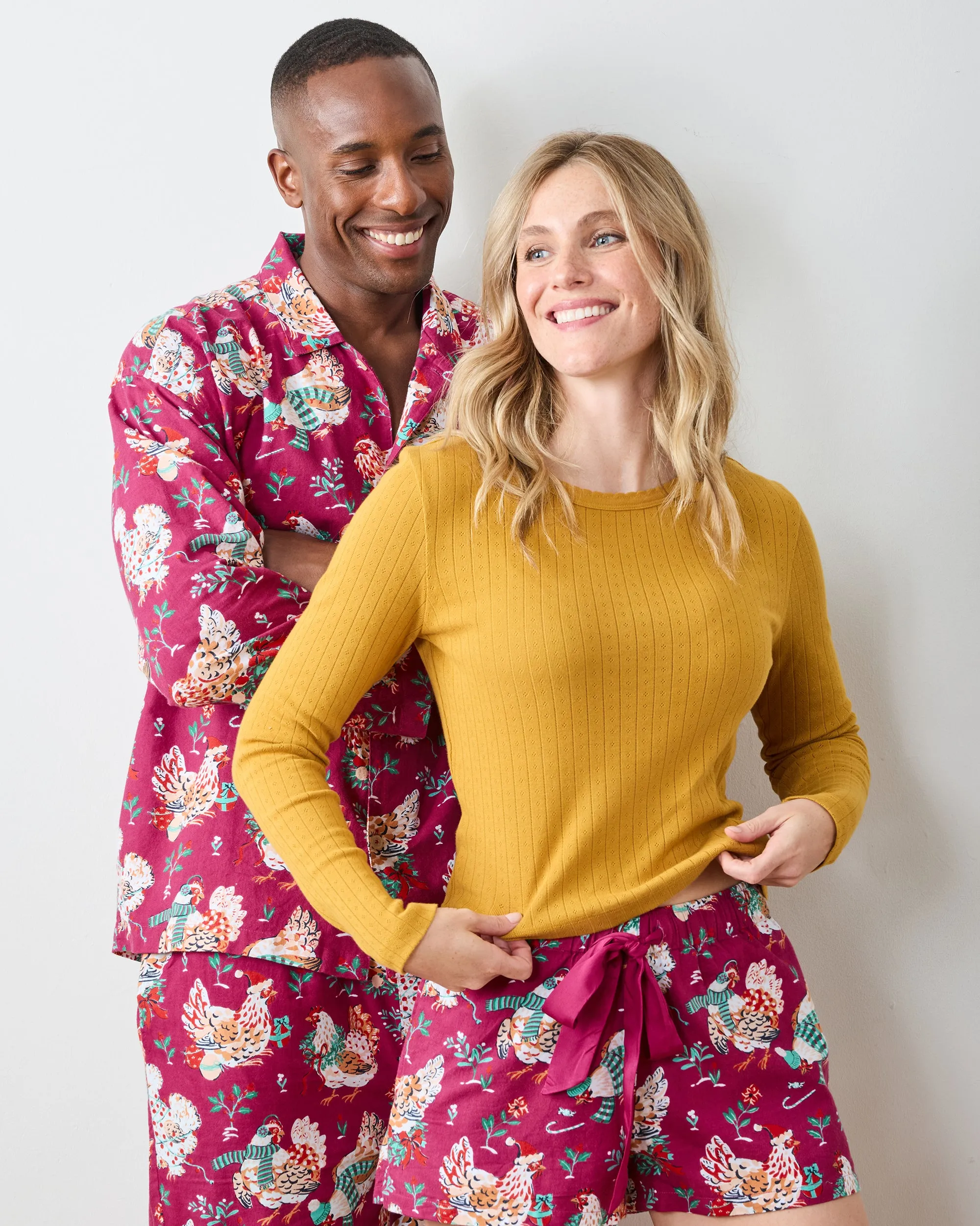 Holiday Hens - Men's Lightweight Flannel Long PJ Set - Burgundy sold by Printfresh product image thumbnail 2