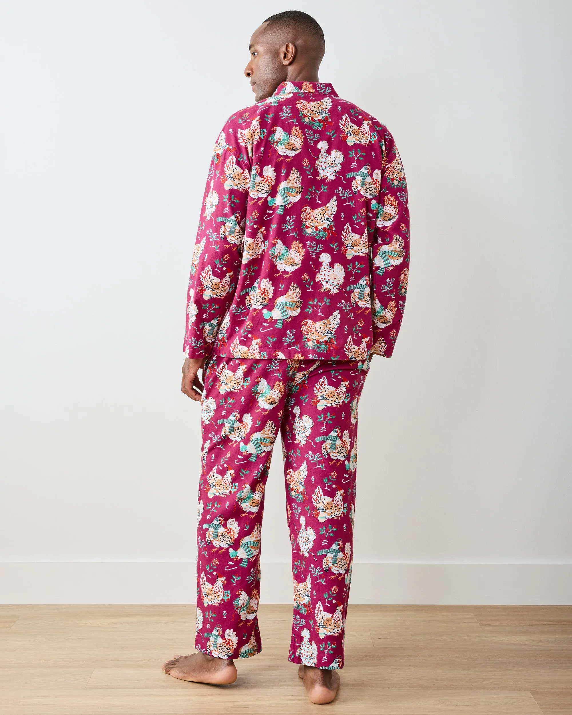 Holiday Hens - Men's Lightweight Flannel Long PJ Set - Burgundy sold by Printfresh product image thumbnail 5
