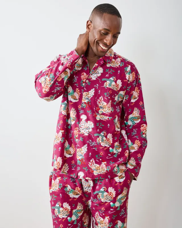 Holiday Hens - Men's Lightweight Flannel Long PJ Set - Burgundy sold by Printfresh