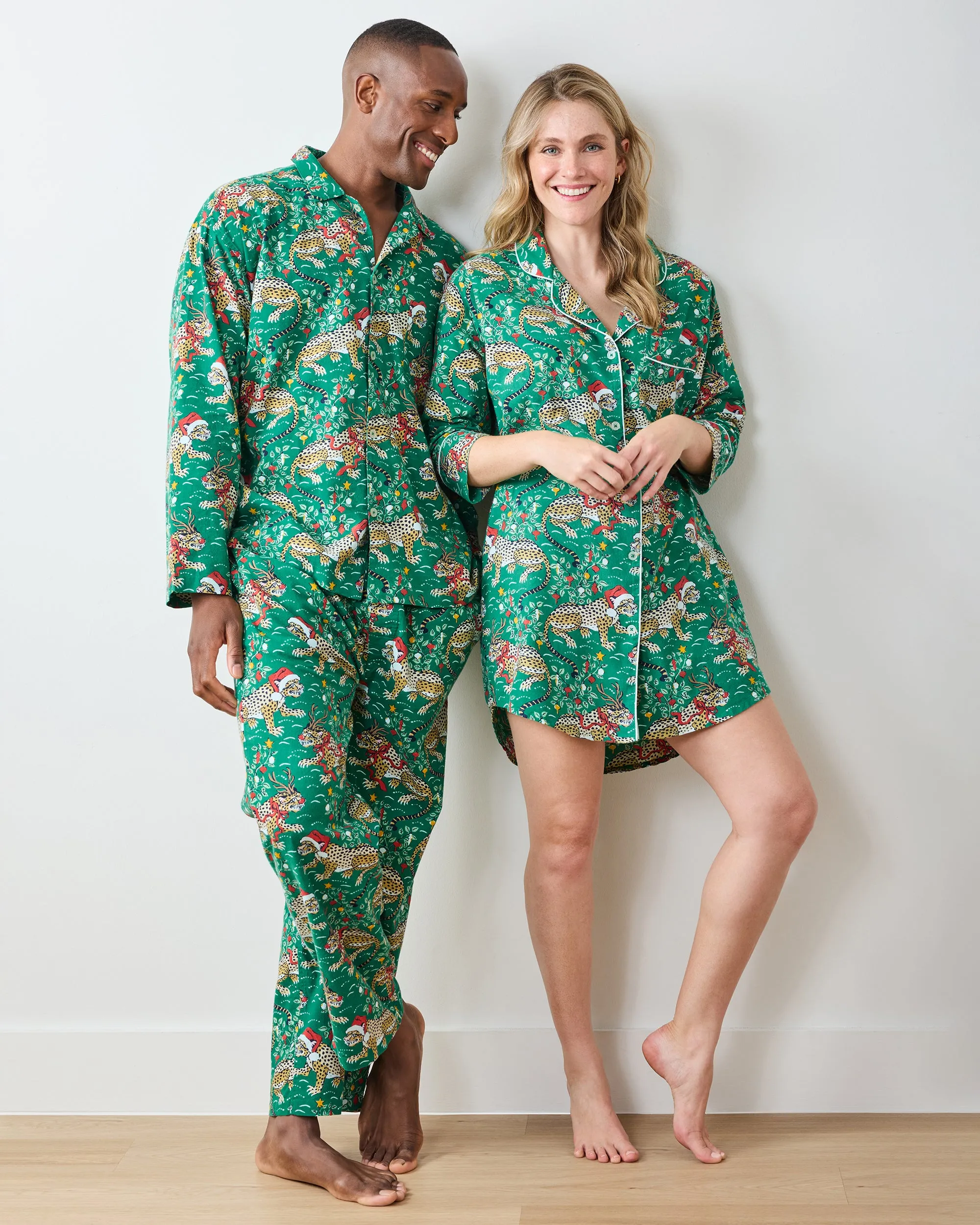 Very Merry Bagheera - Men's Lightweight Flannel Long PJ Set - Mistletoe sold by Printfresh product image thumbnail 4