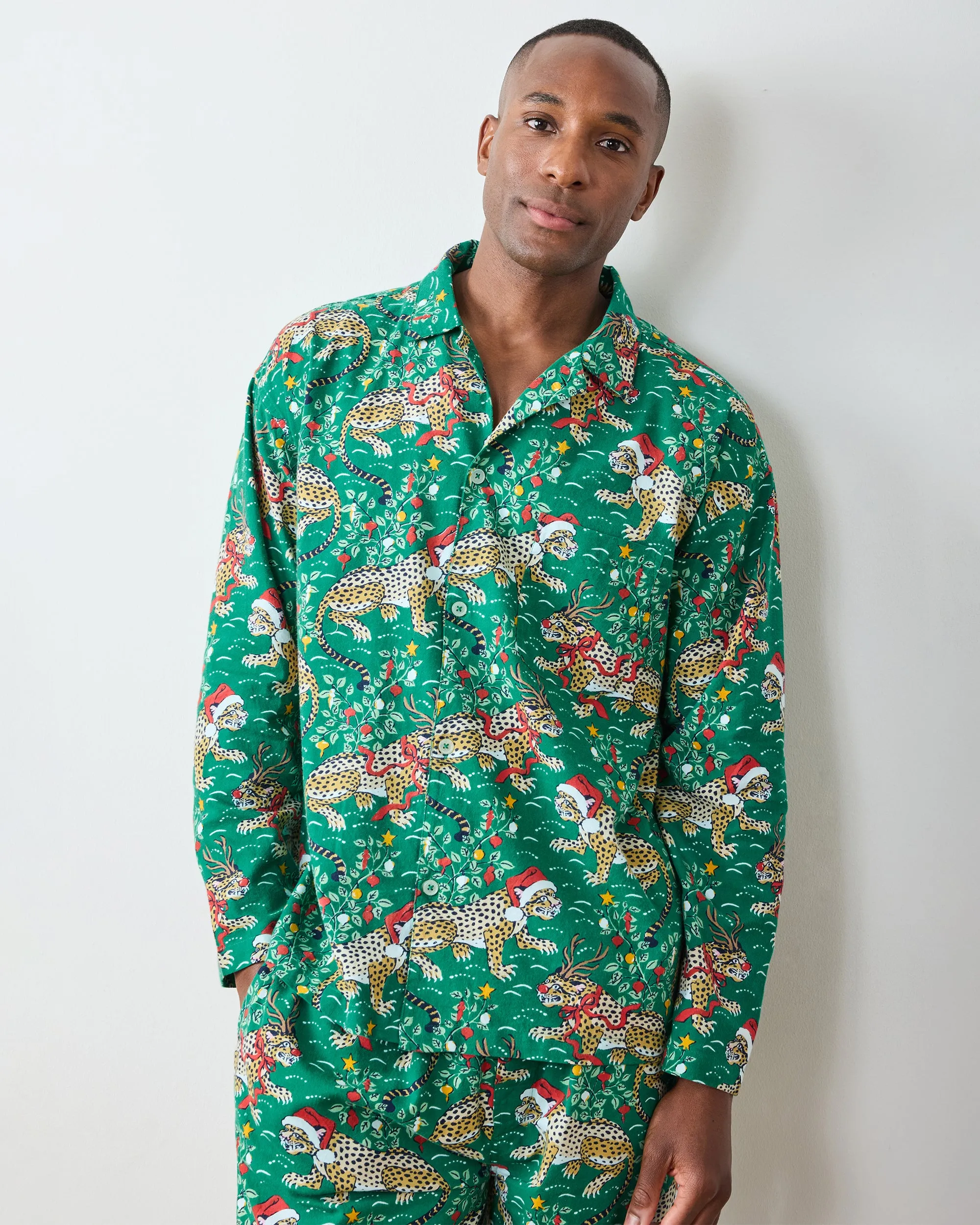 Very Merry Bagheera - Men's Lightweight Flannel Long PJ Set - Mistletoe sold by Printfresh