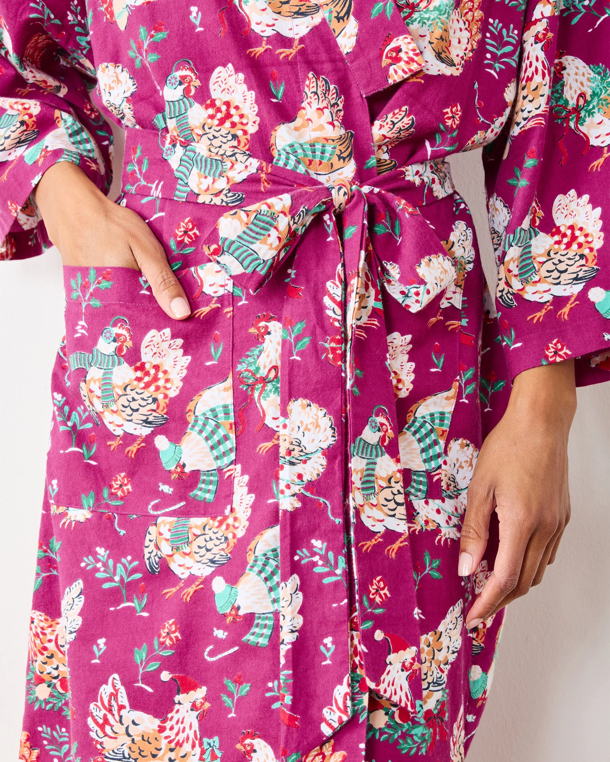 Holiday Hens - Lightweight Flannel Long Robe - Burgundy sold by Printfresh product image thumbnail 3