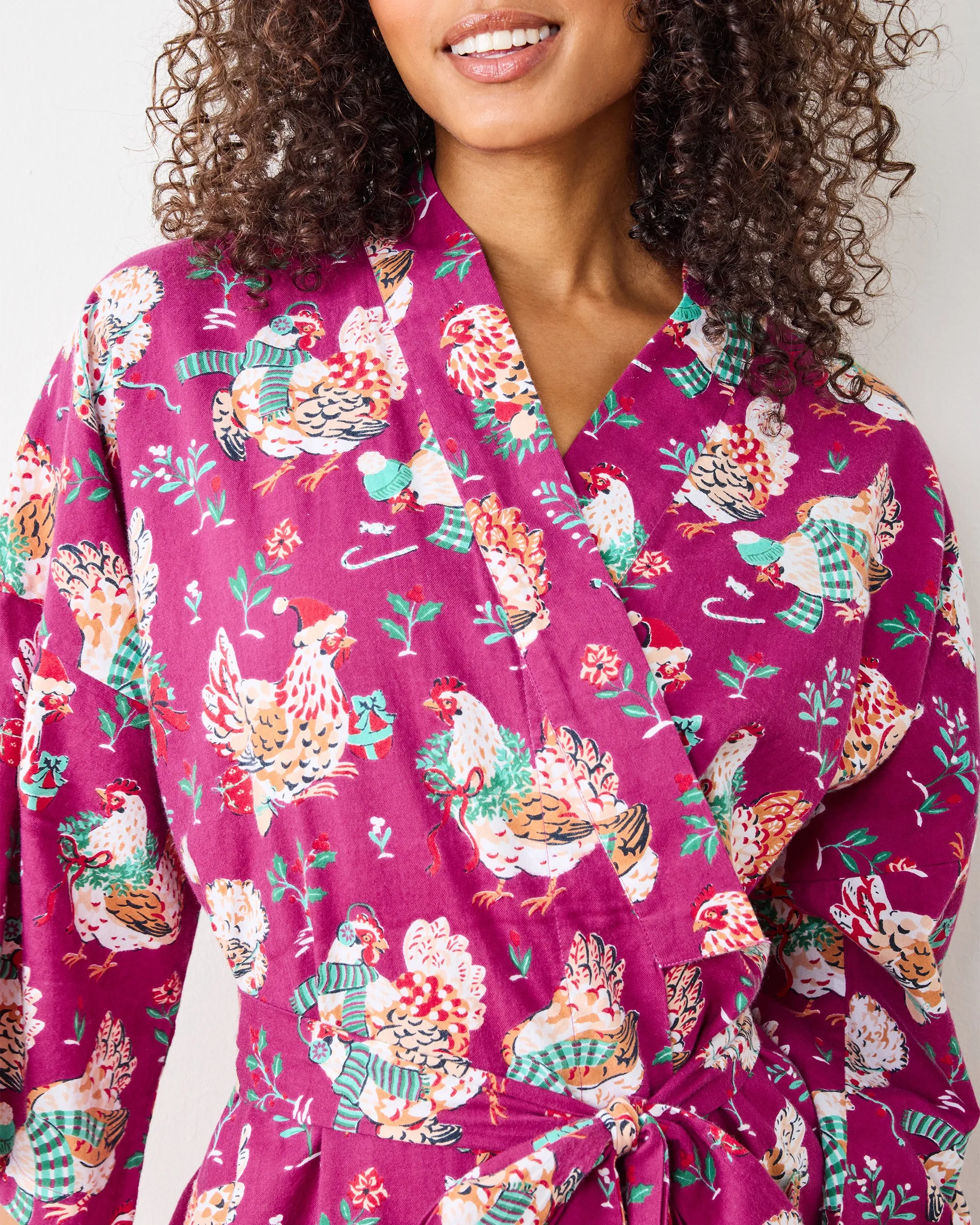 Holiday Hens - Lightweight Flannel Long Robe - Burgundy sold by Printfresh product image thumbnail 4