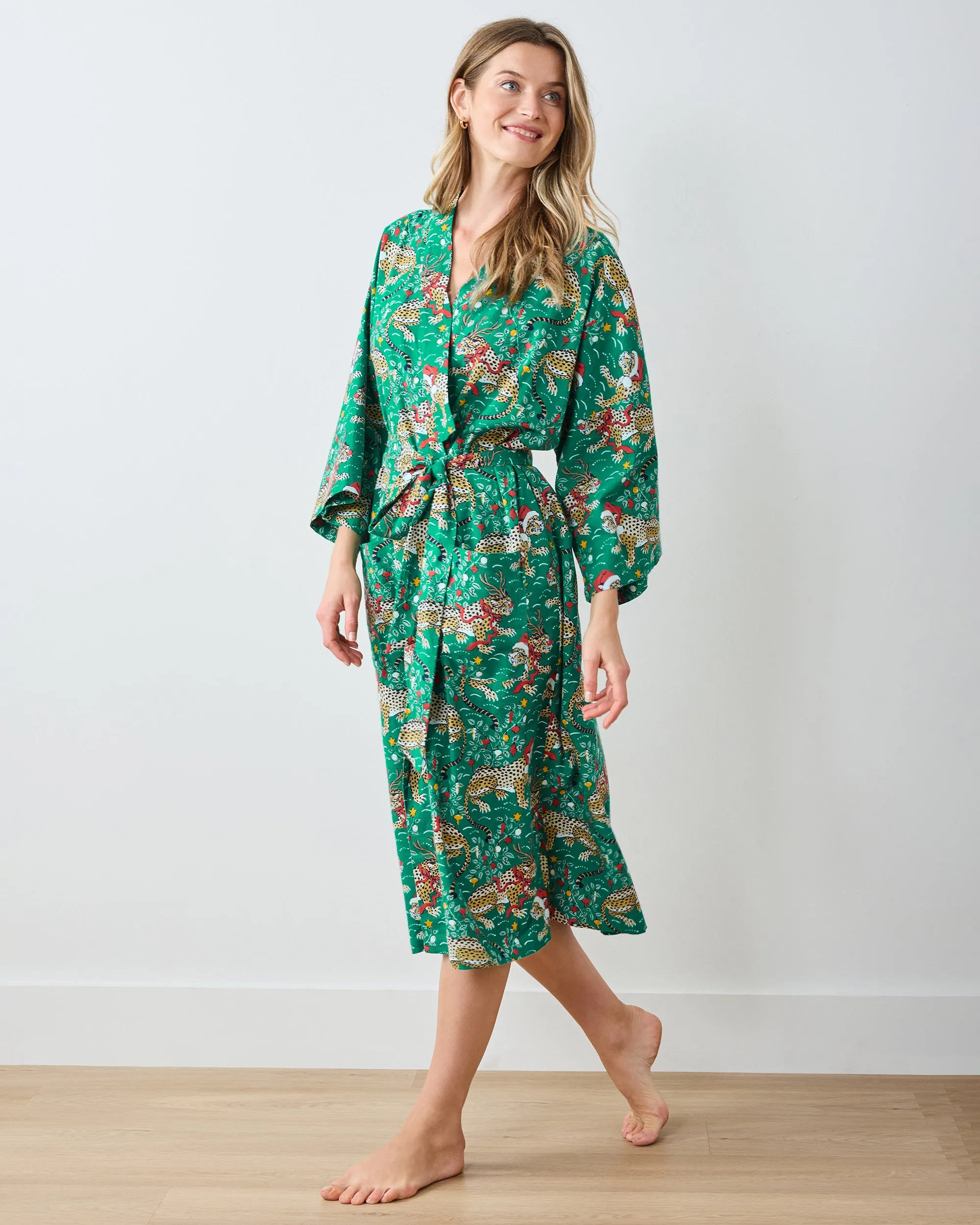 Very Merry Bagheera - Lightweight Flannel Long Robe - Mistletoe sold by Printfresh product image thumbnail 3