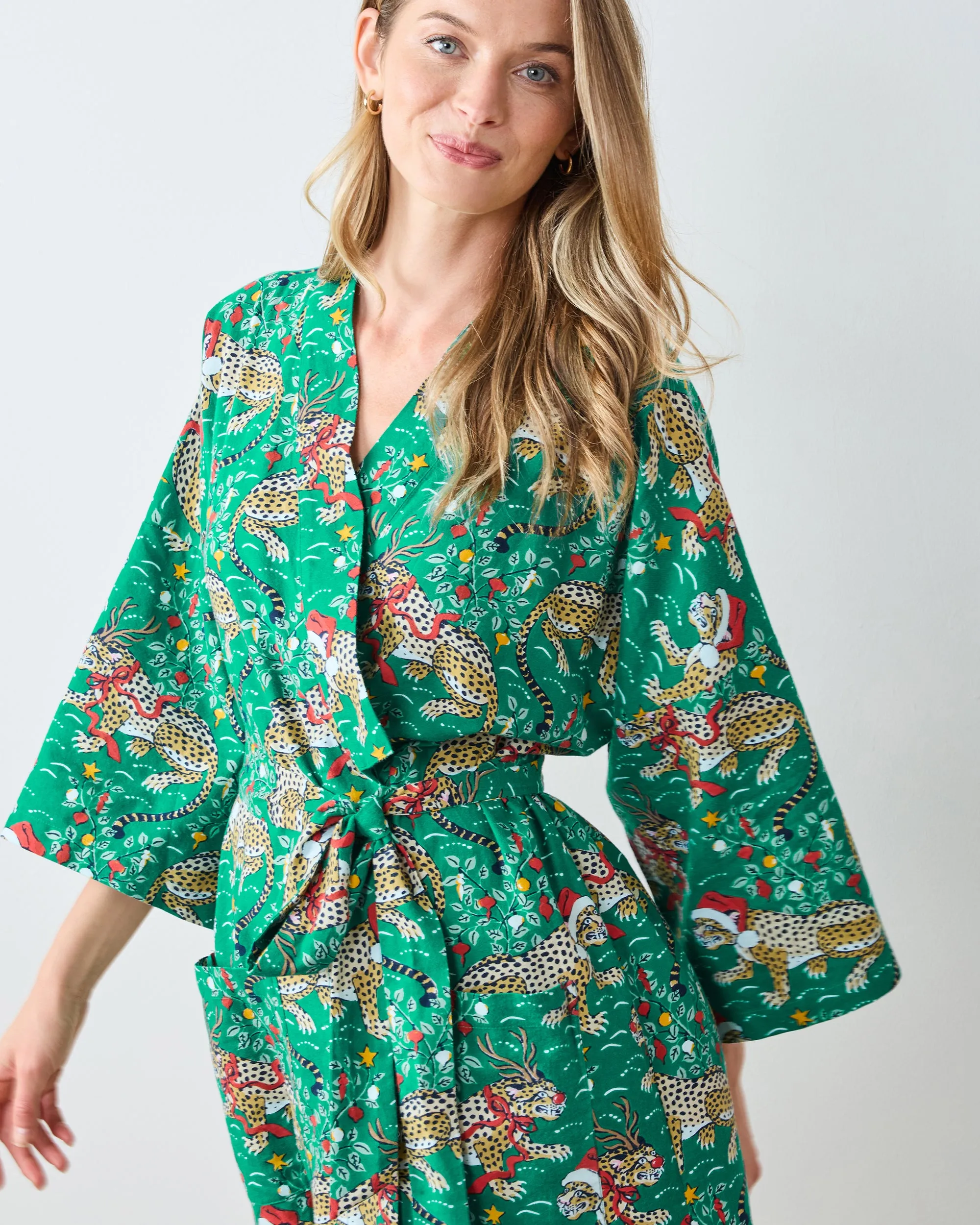 Very Merry Bagheera - Lightweight Flannel Long Robe - Mistletoe sold by Printfresh