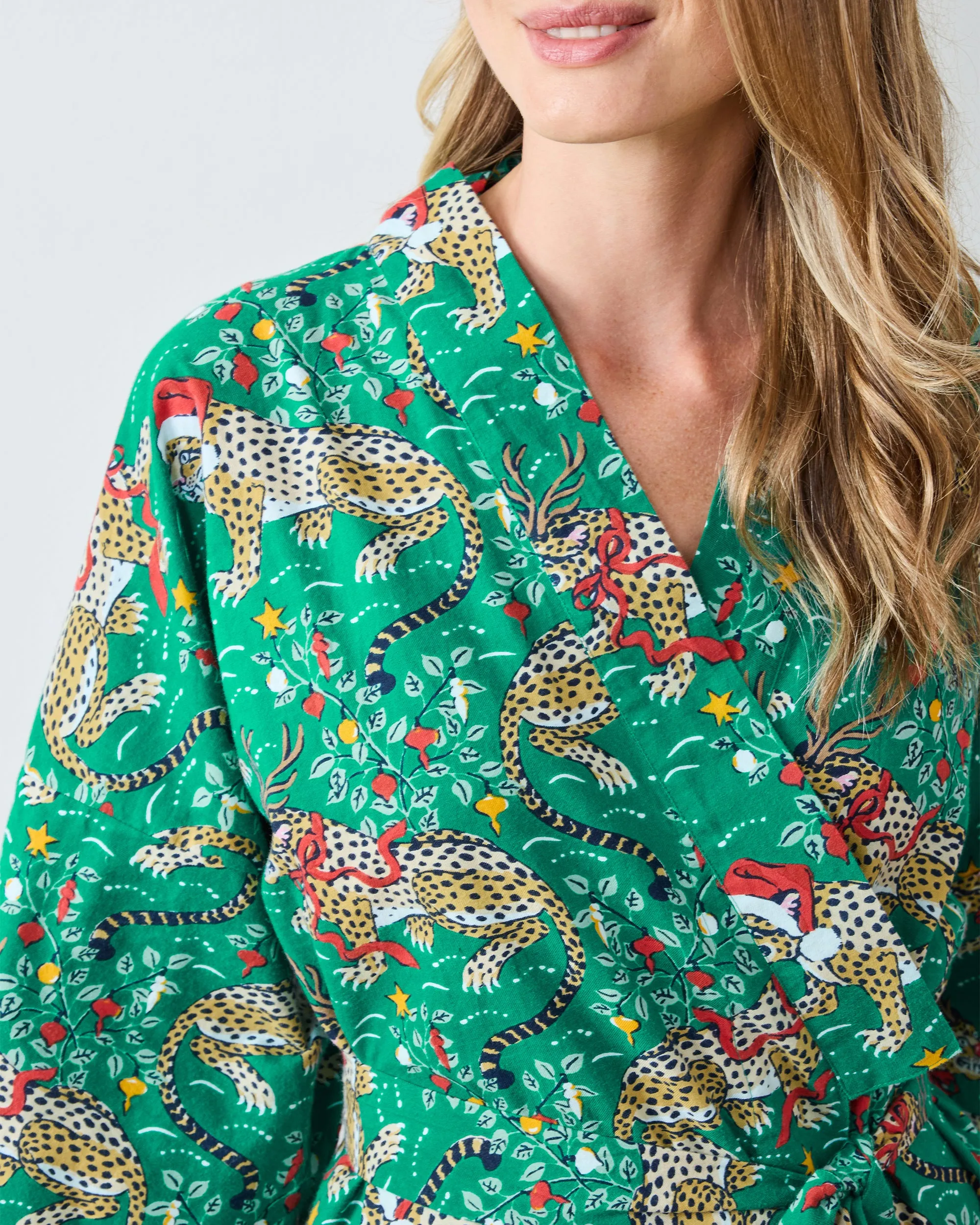 Very Merry Bagheera - Lightweight Flannel Long Robe - Mistletoe sold by Printfresh product image thumbnail 5