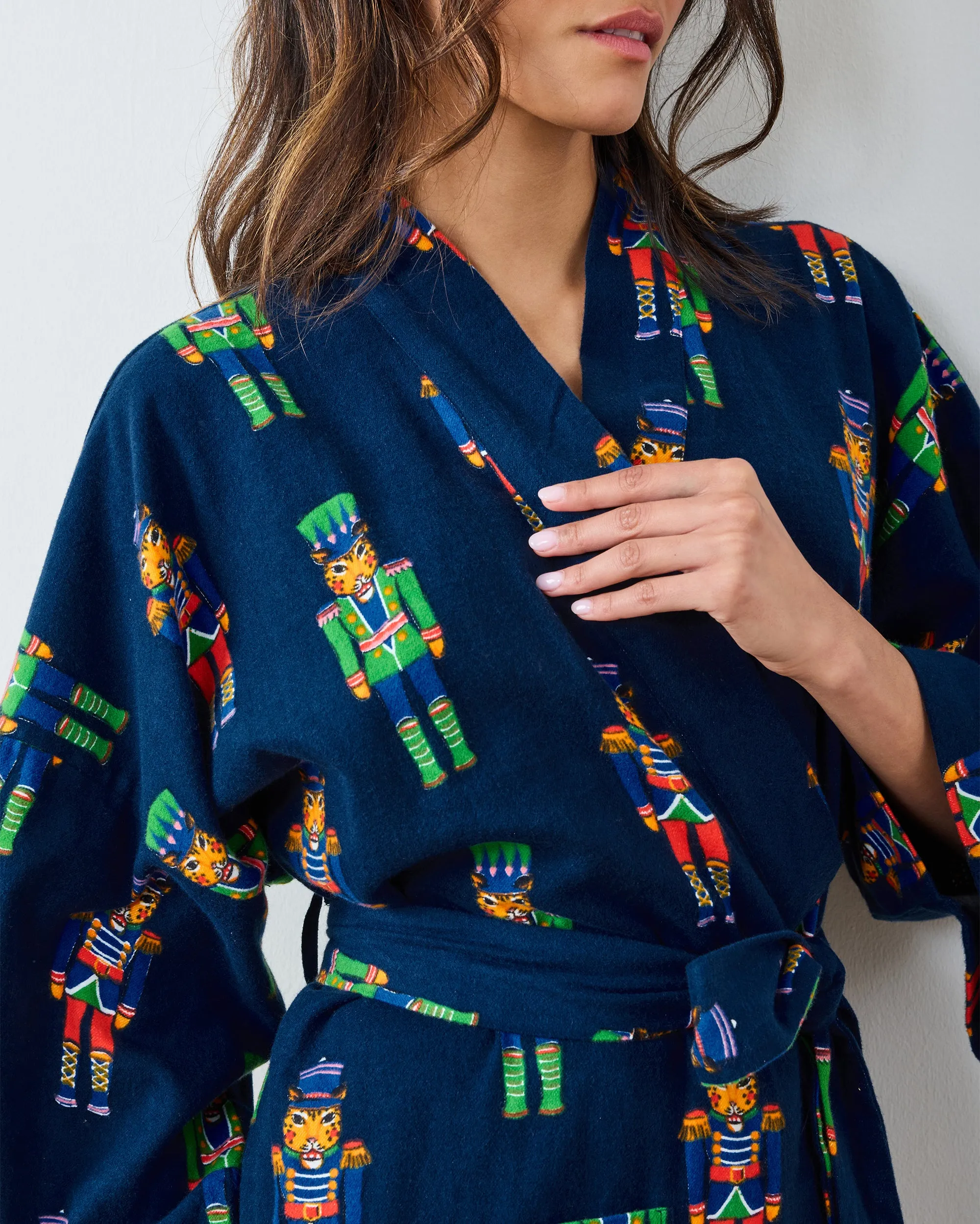 Leopard Nutcrackers - Midweight Flannel Long Robe - Navy sold by Printfresh product image thumbnail 5
