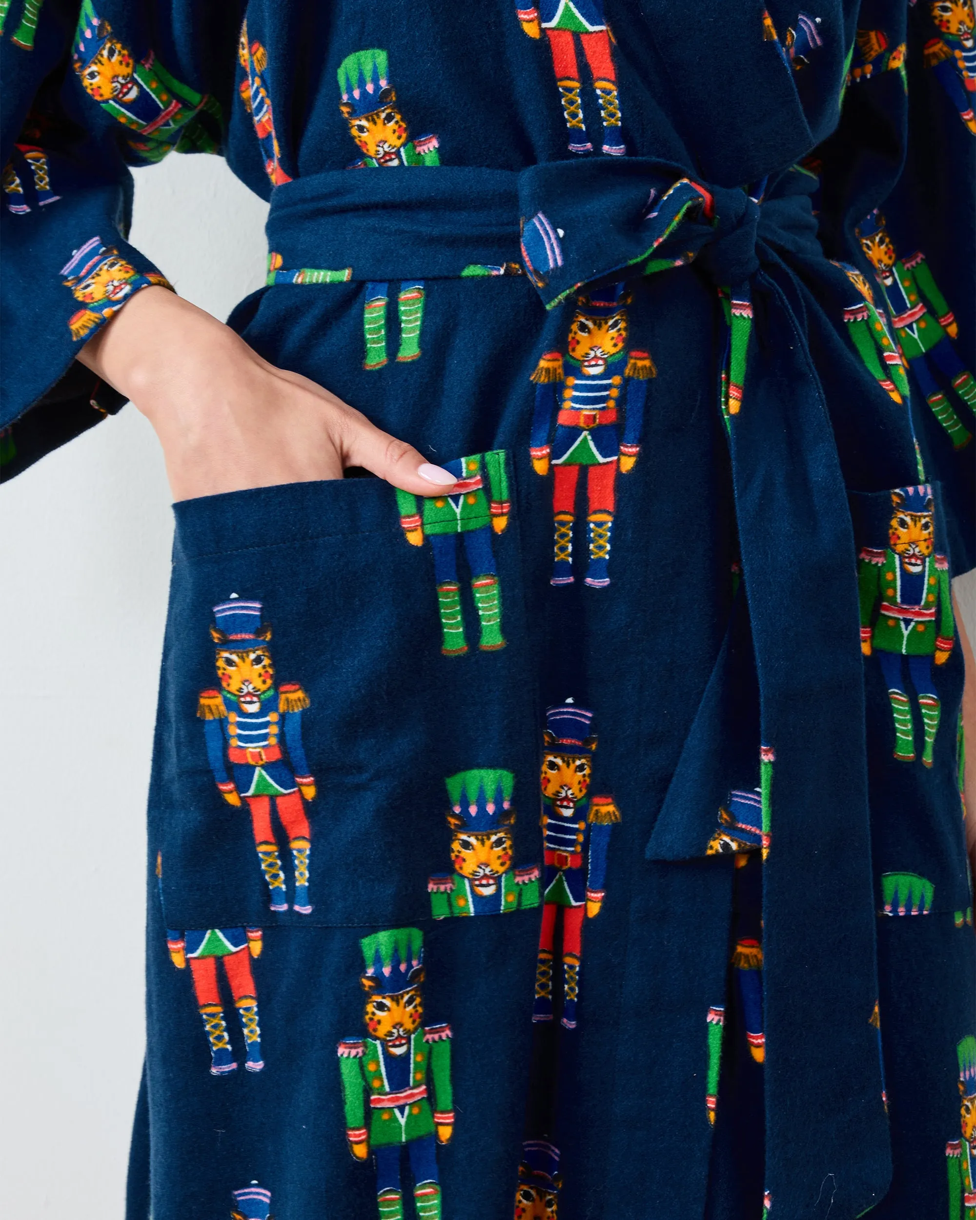 Leopard Nutcrackers - Midweight Flannel Long Robe - Navy sold by Printfresh product image thumbnail 3