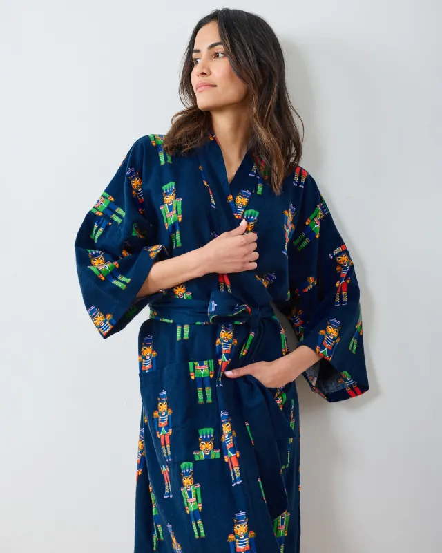 Leopard Nutcrackers - Midweight Flannel Long Robe - Navy sold by Printfresh
