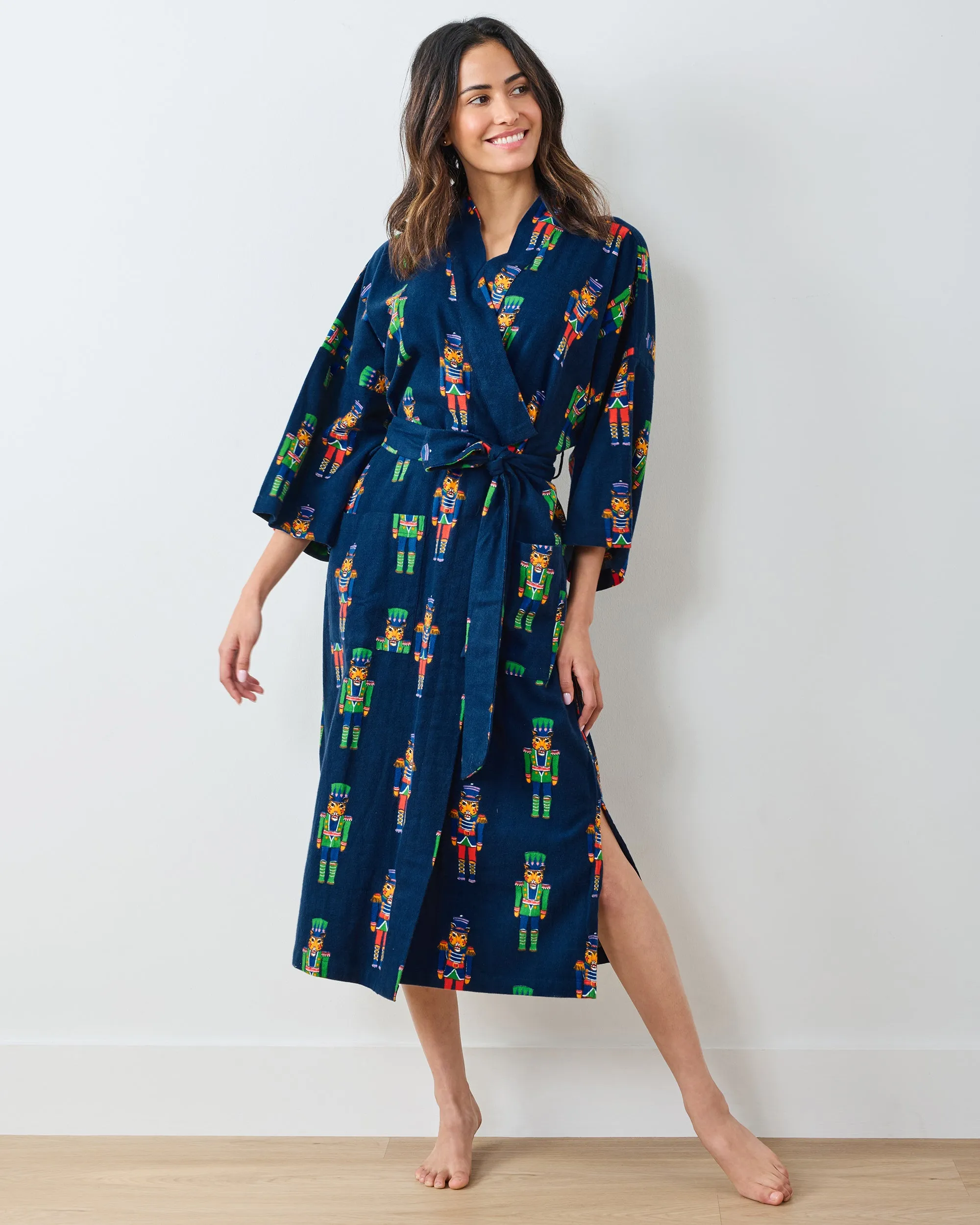 Leopard Nutcrackers - Midweight Flannel Long Robe - Navy sold by Printfresh product image thumbnail 4
