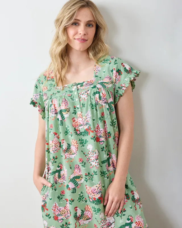 Holiday Hens - Daylight Nightgown - Sage sold by Printfresh